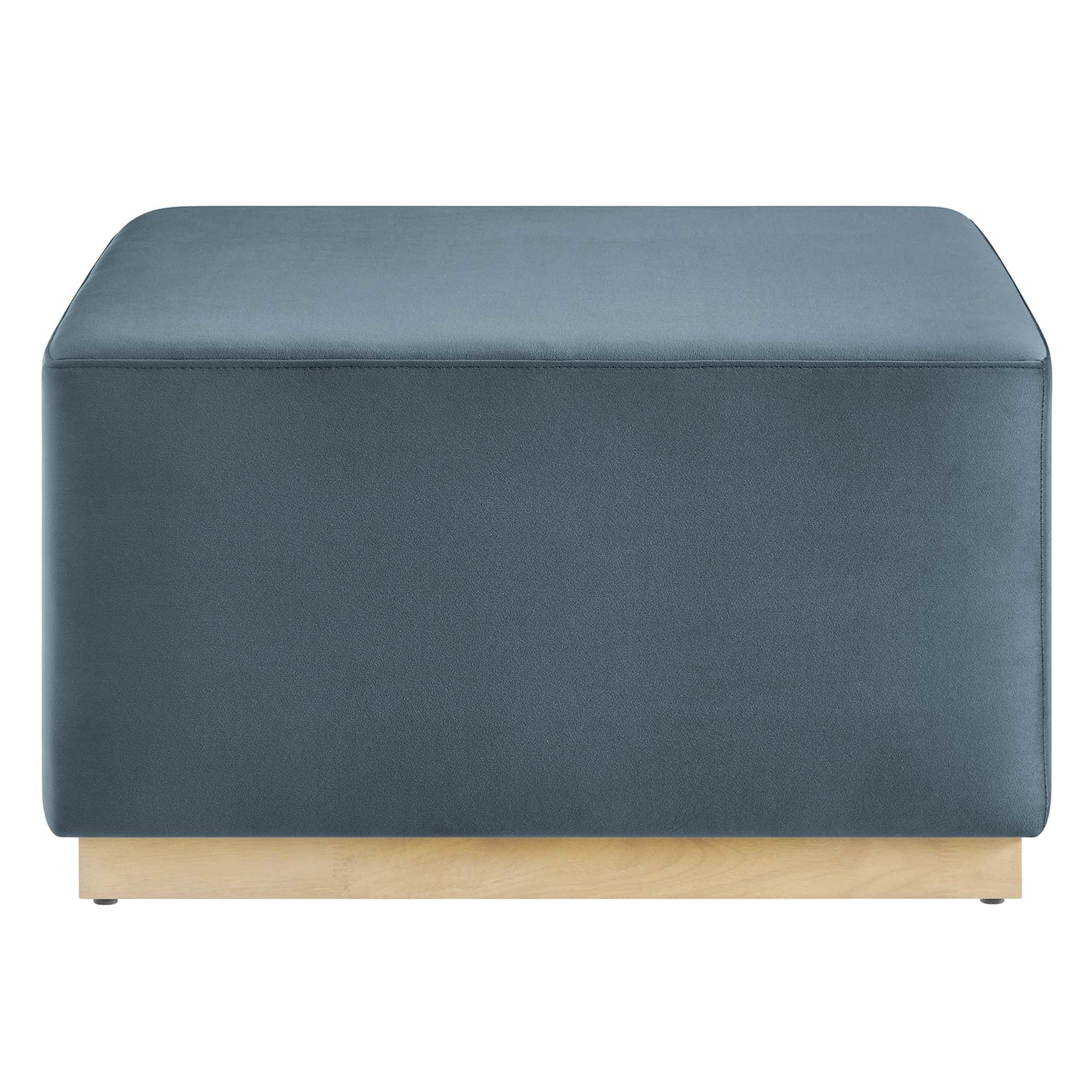 Tilden Large 28" Square Performance Velvet Upholstered Ottoman, Cadet Blue Natural