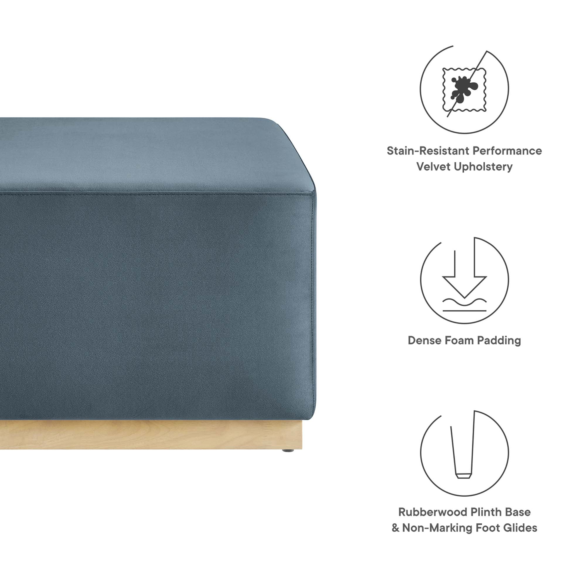 Tilden Large 28" Square Performance Velvet Upholstered Ottoman, Cadet Blue Natural