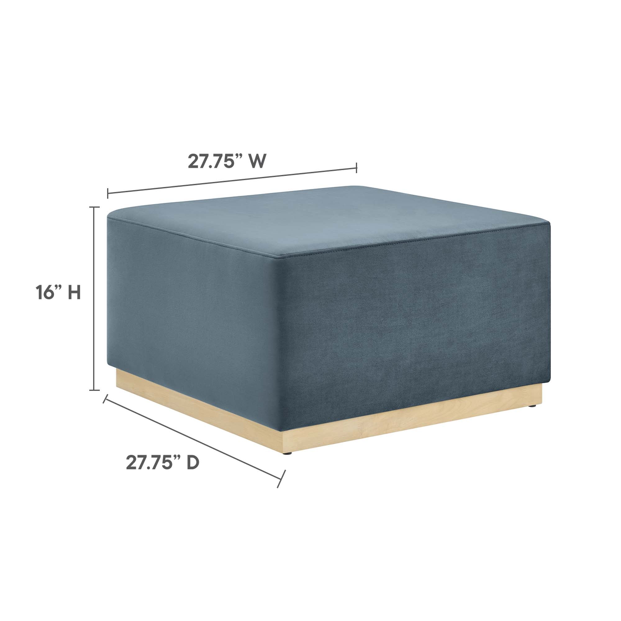 Tilden Large 28" Square Performance Velvet Upholstered Ottoman, Cadet Blue Natural