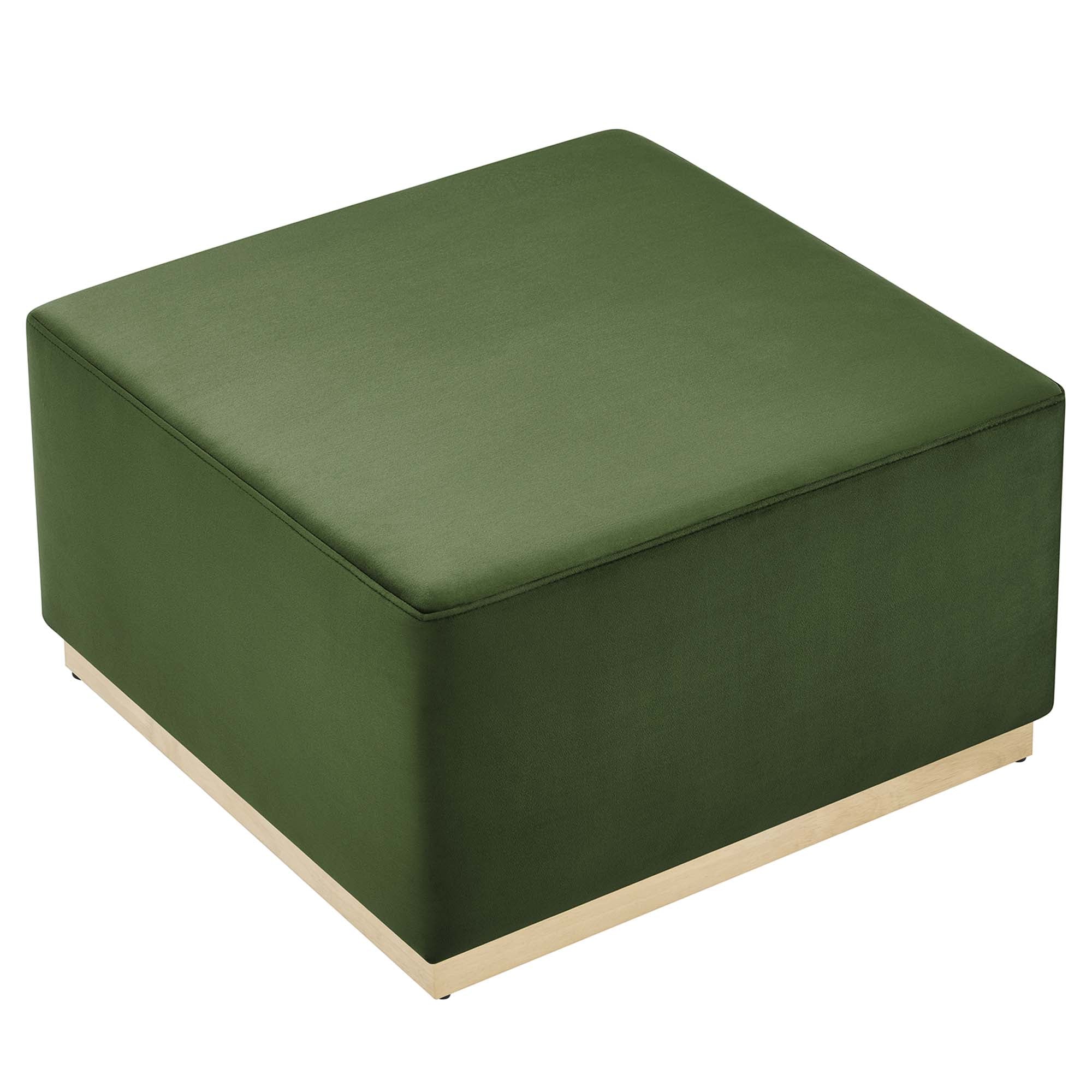 Tilden Large 28" Square Performance Velvet Upholstered Ottoman, Moss Green Natural