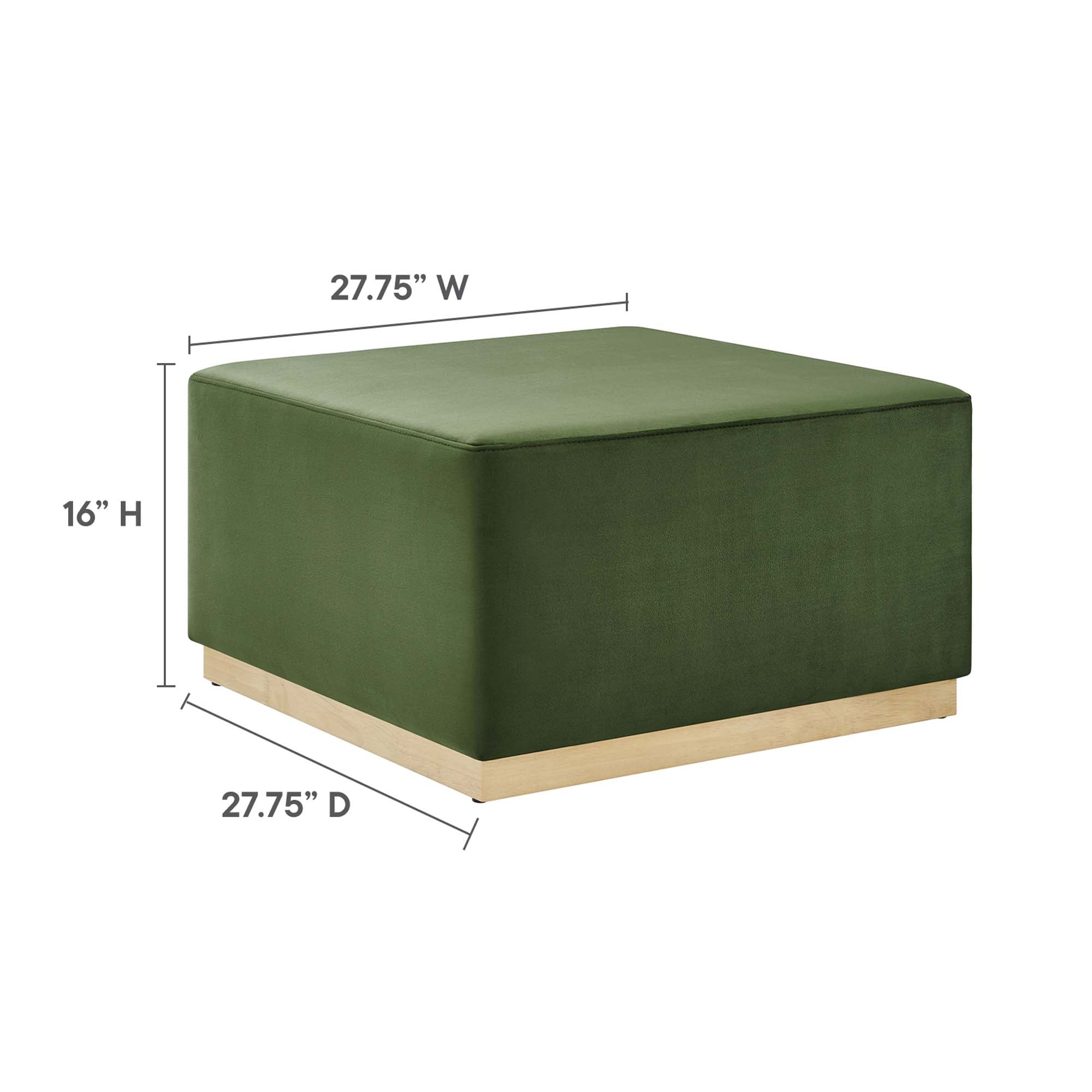 Tilden Large 28" Square Performance Velvet Upholstered Ottoman, Moss Green Natural