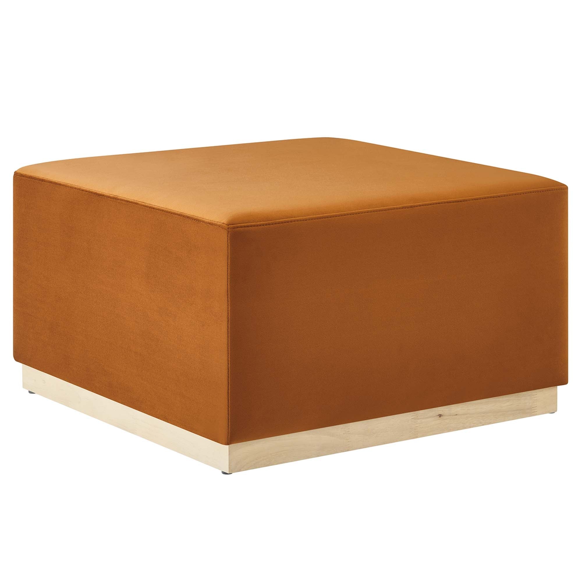 Tilden Large 28" Square Performance Velvet Upholstered Ottoman, Rust Natural