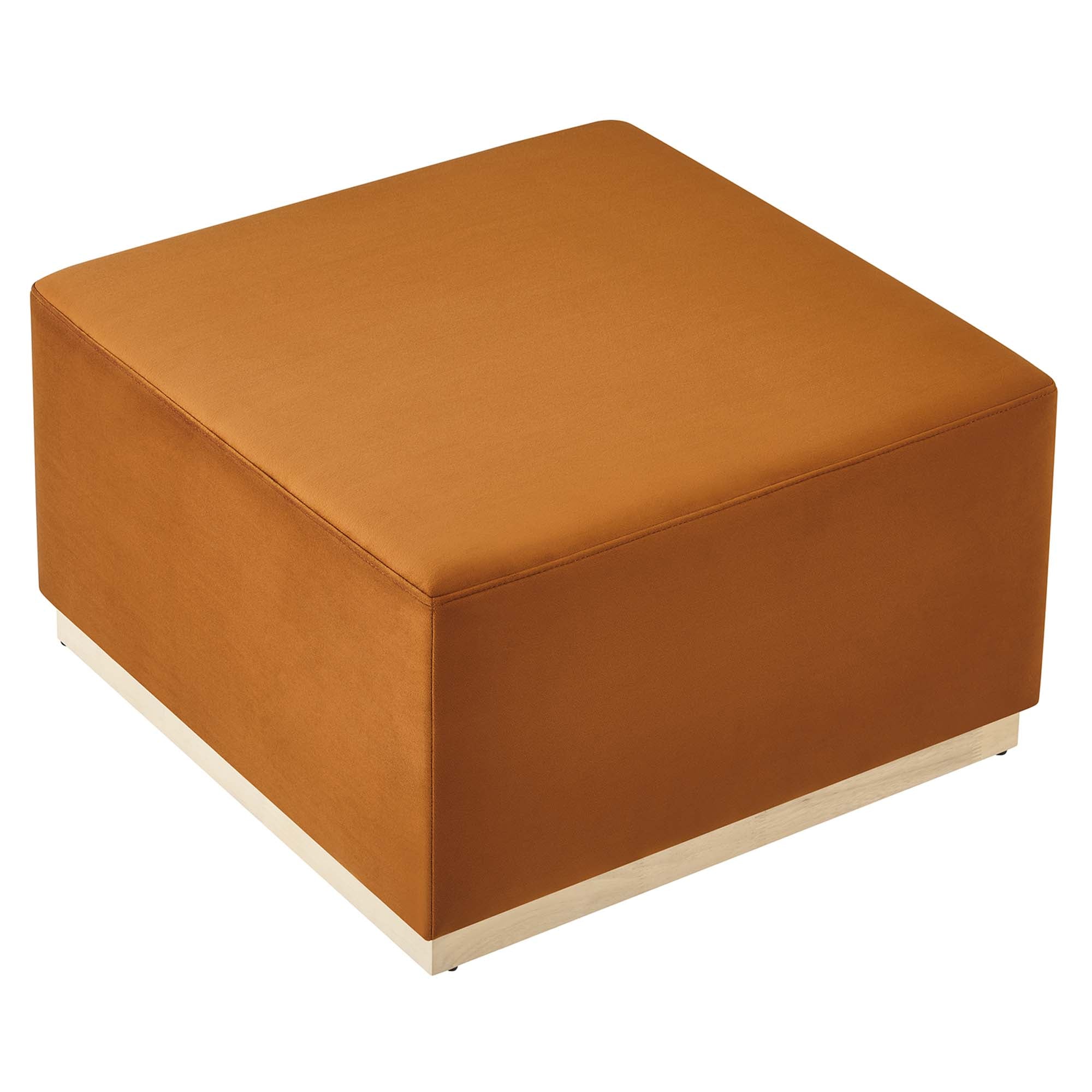 Tilden Large 28" Square Performance Velvet Upholstered Ottoman, Rust Natural