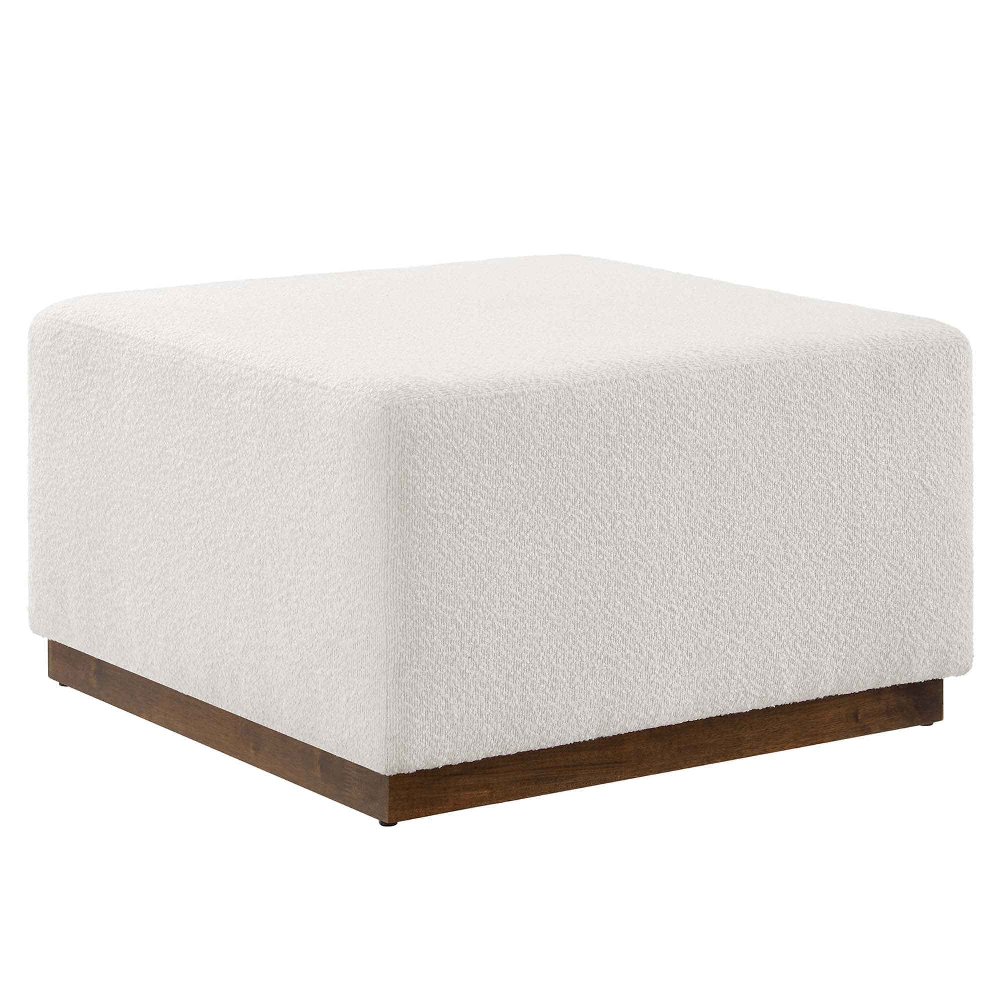 Tilden Large 28" Square Boucle Upholstered Ottoman, Cloud Walnut