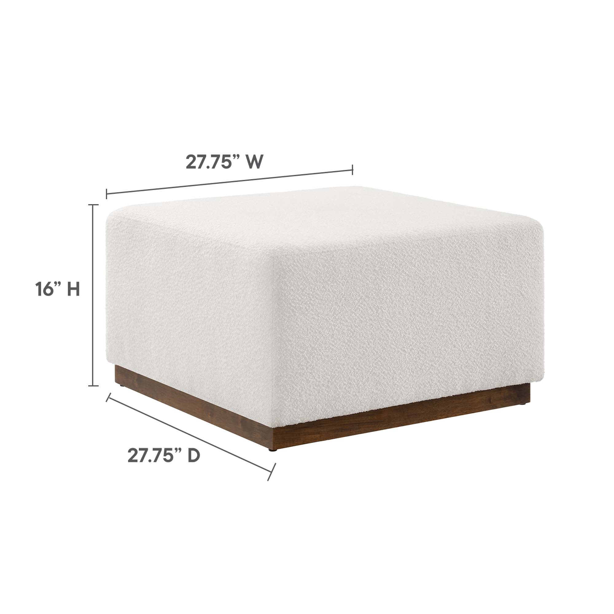 Tilden Large 28" Square Boucle Upholstered Ottoman, Cloud Walnut