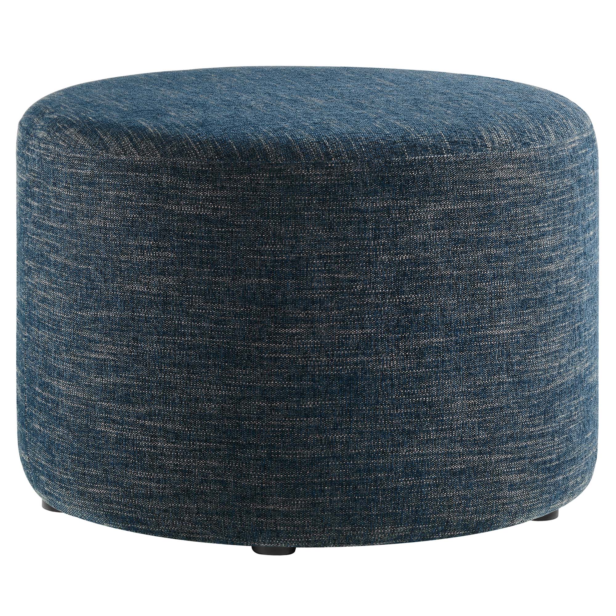 Callum Large 23" Round Woven Heathered Fabric Upholstered Ottoman, Heathered Weave Azure
