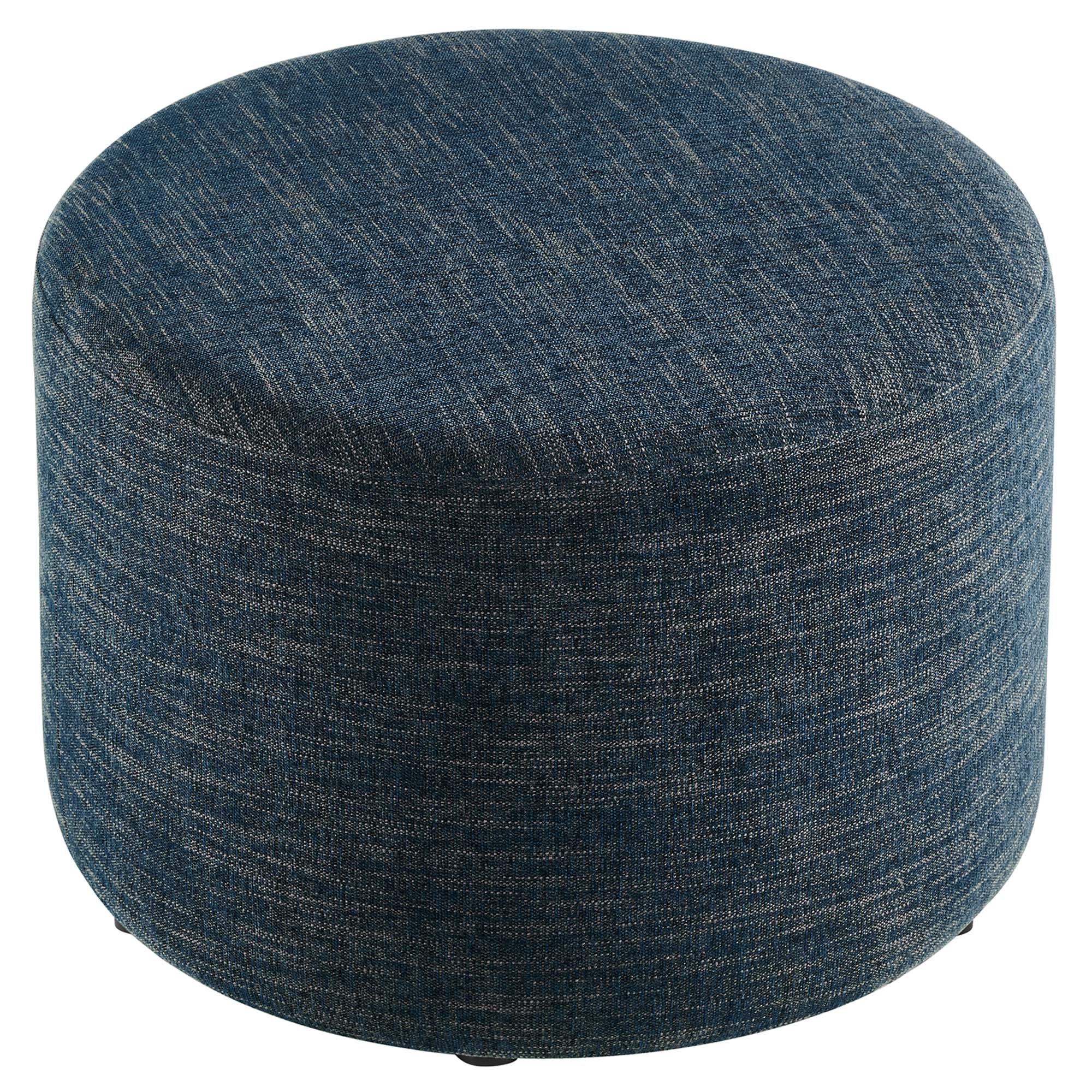 Callum Large 23" Round Woven Heathered Fabric Upholstered Ottoman, Heathered Weave Azure
