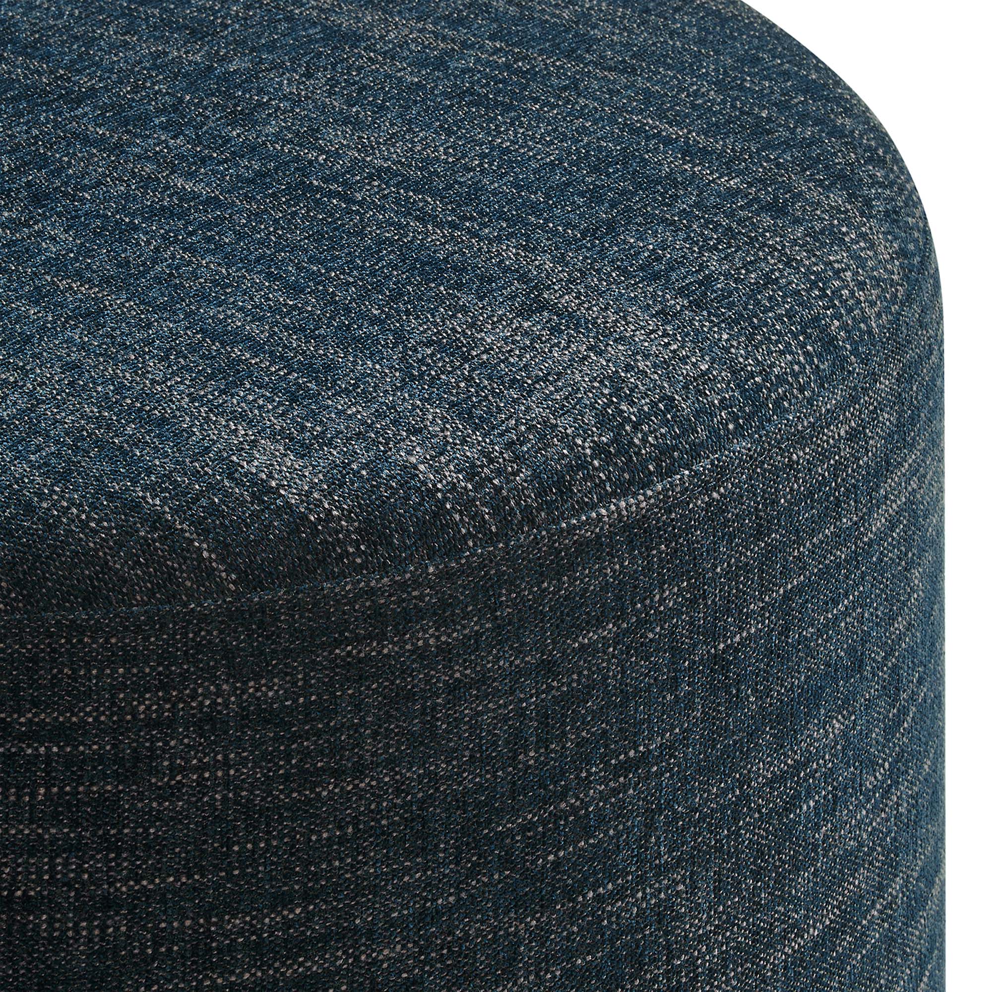 Callum Large 23" Round Woven Heathered Fabric Upholstered Ottoman, Heathered Weave Azure
