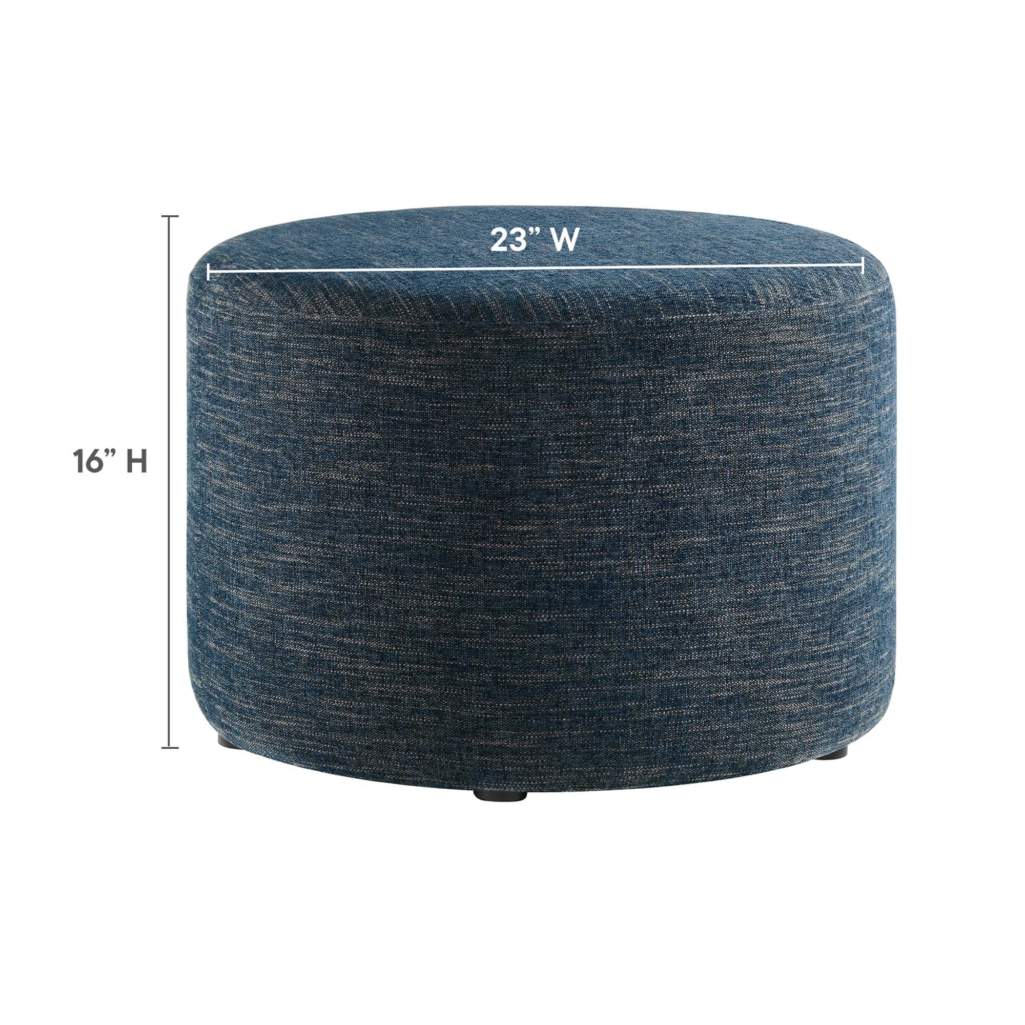 Callum Large 23" Round Woven Heathered Fabric Upholstered Ottoman, Heathered Weave Azure
