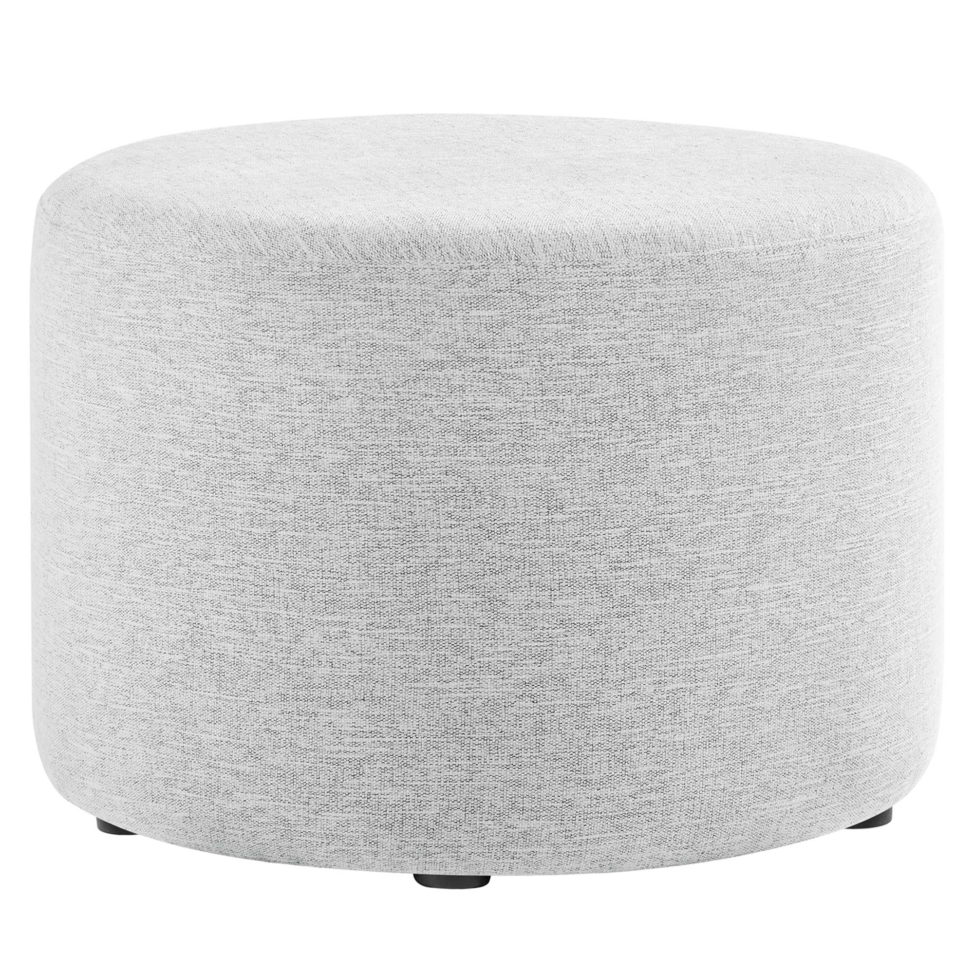 Callum Large 23" Round Woven Heathered Fabric Upholstered Ottoman, Heathered Weave Light Gray