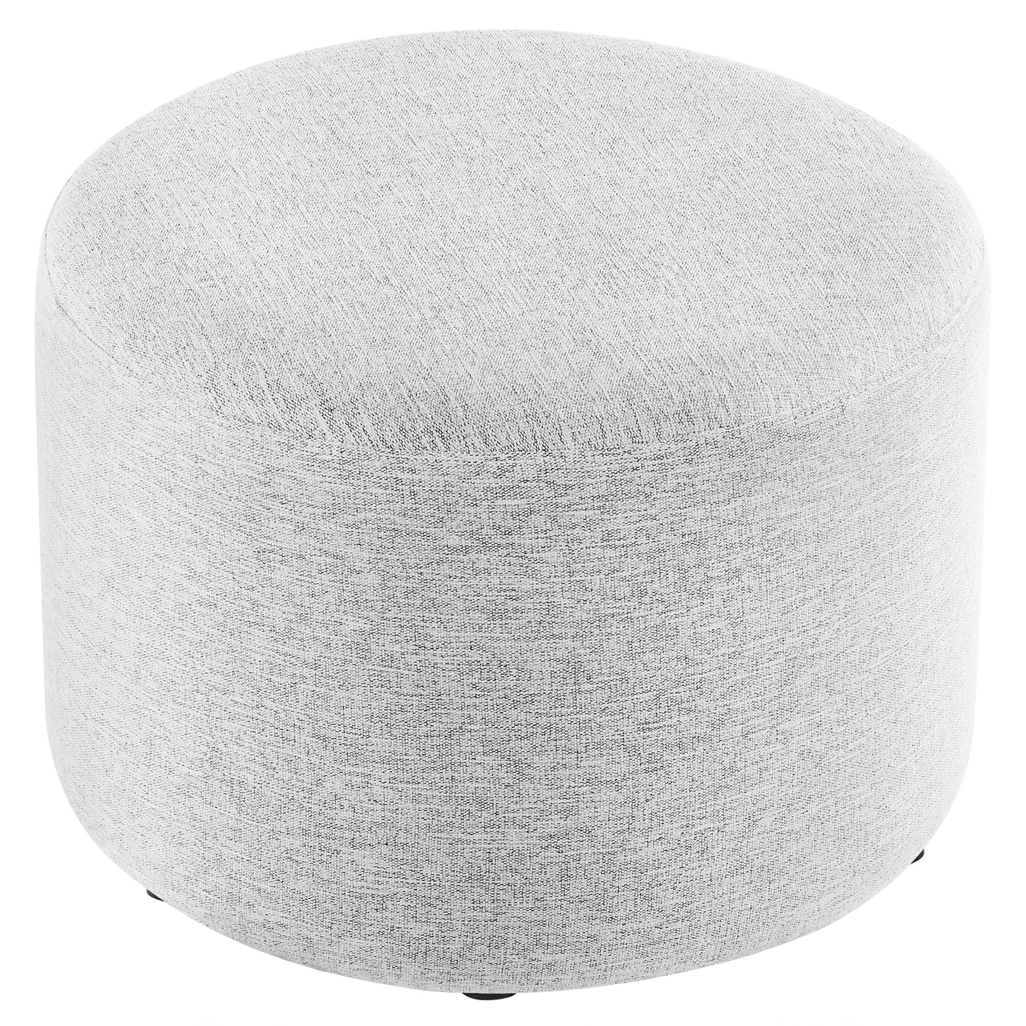 Callum Large 23" Round Woven Heathered Fabric Upholstered Ottoman, Heathered Weave Light Gray