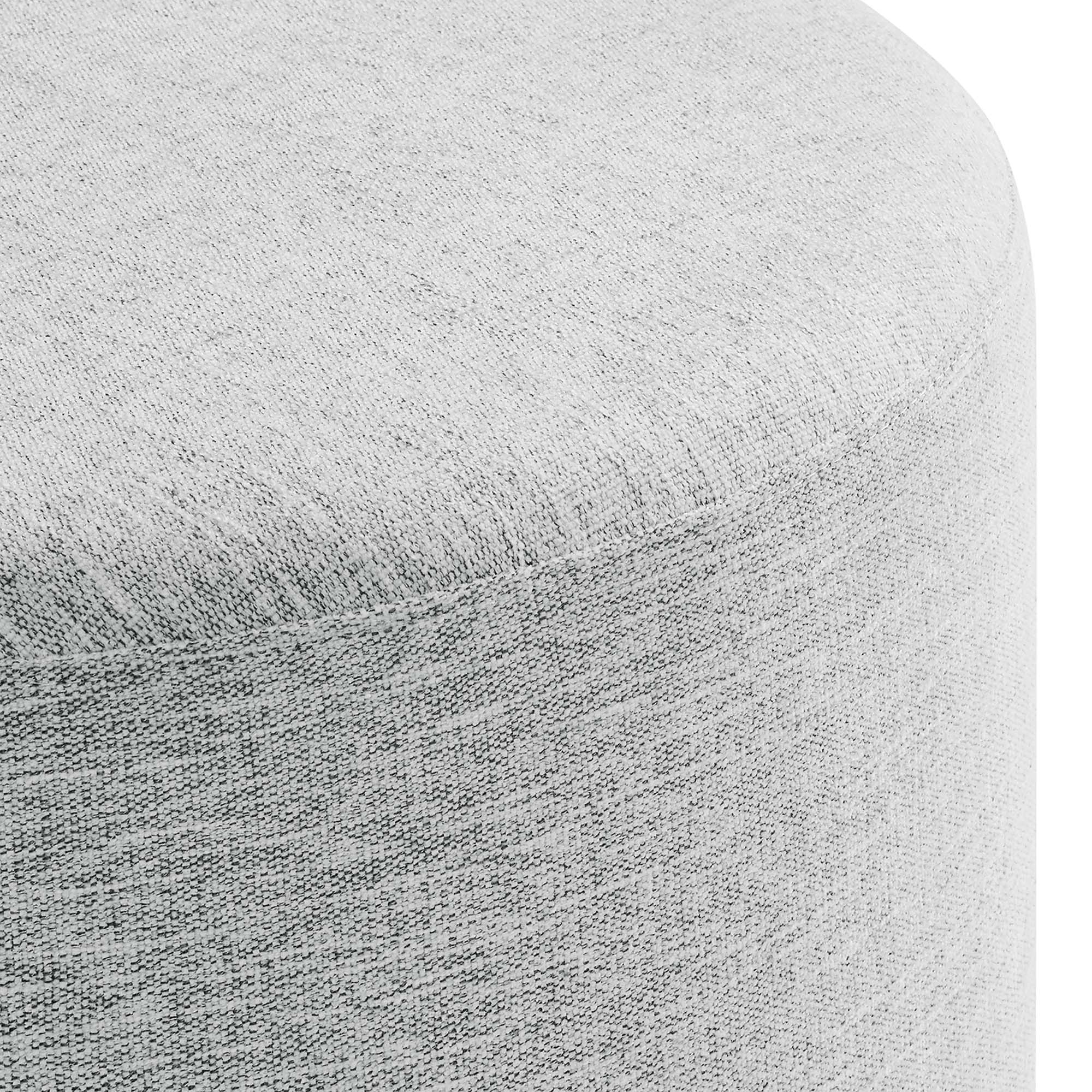 Callum Large 23" Round Woven Heathered Fabric Upholstered Ottoman, Heathered Weave Light Gray