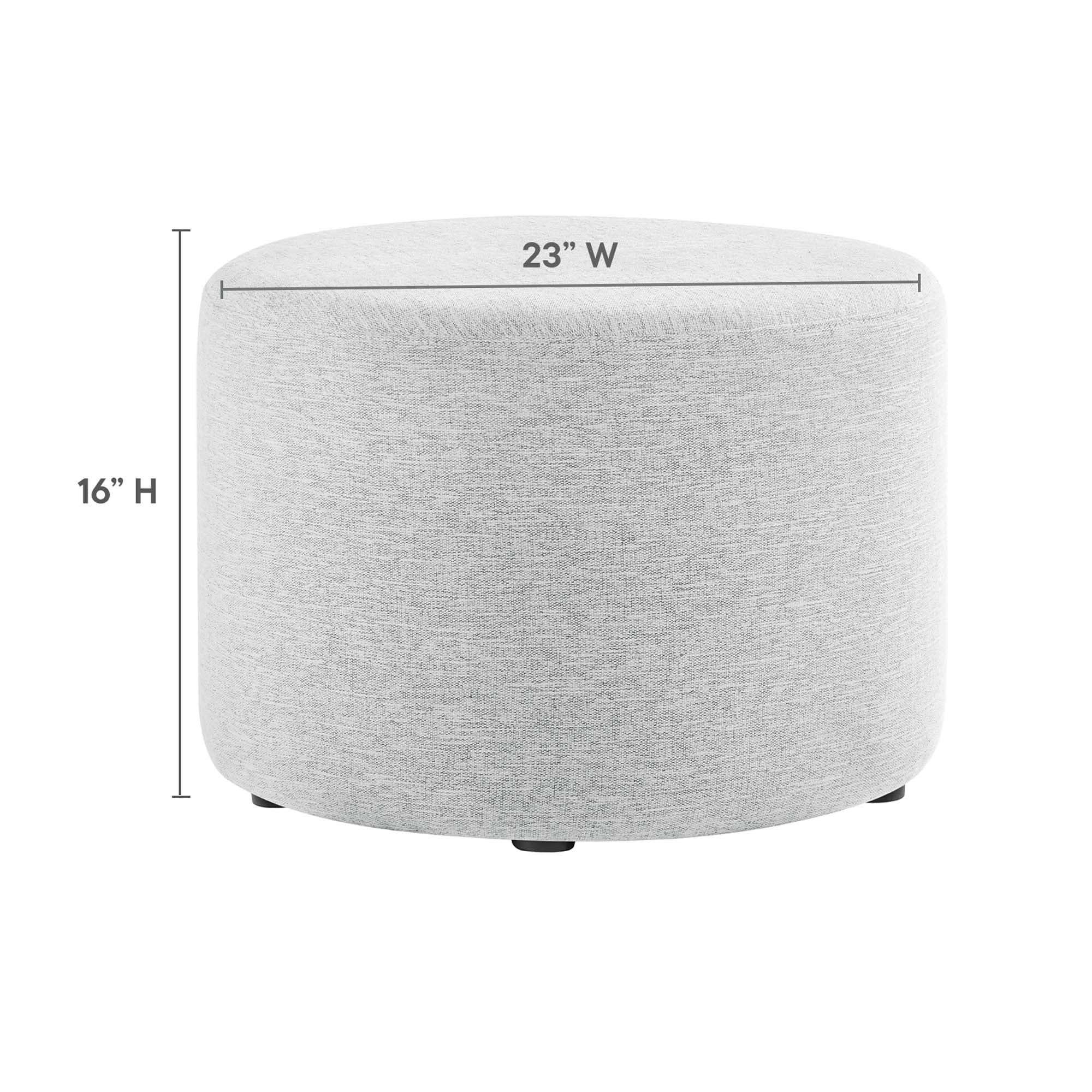 Callum Large 23" Round Woven Heathered Fabric Upholstered Ottoman, Heathered Weave Light Gray