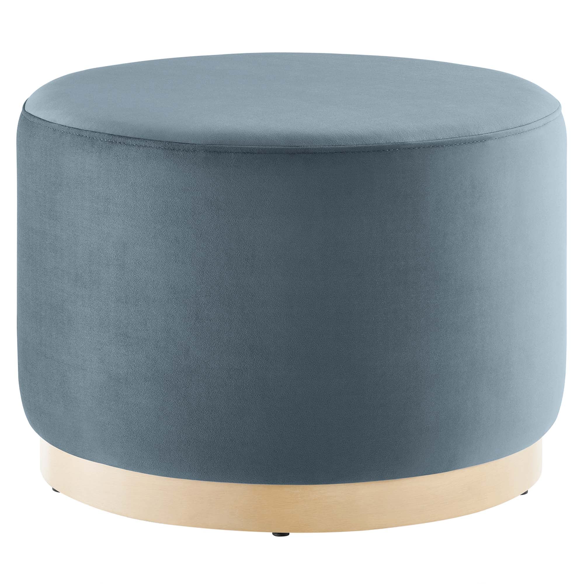 Tilden Large 23" Round Performance Velvet Upholstered Ottoman, Cadet Blue Natural