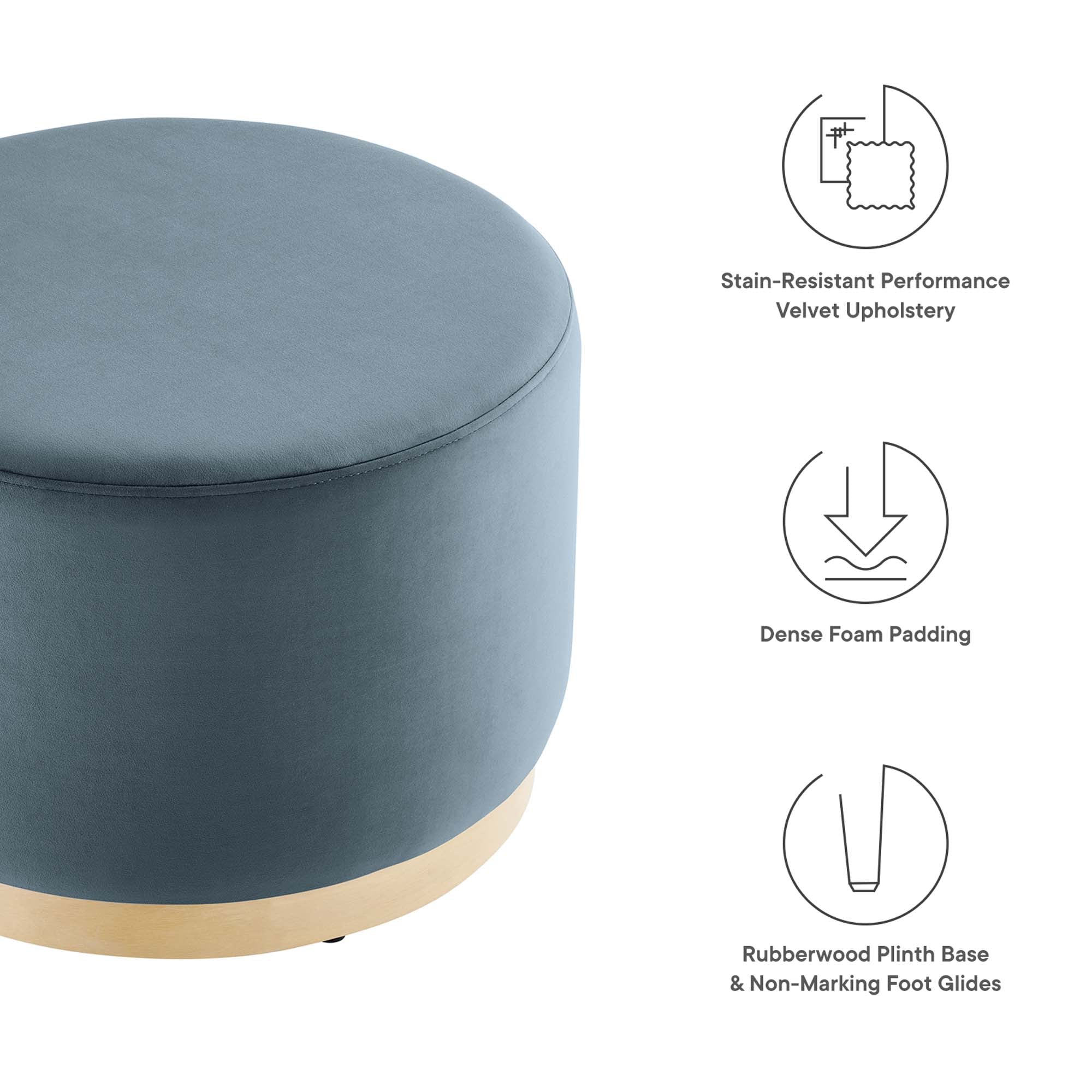 Tilden Large 23" Round Performance Velvet Upholstered Ottoman, Cadet Blue Natural