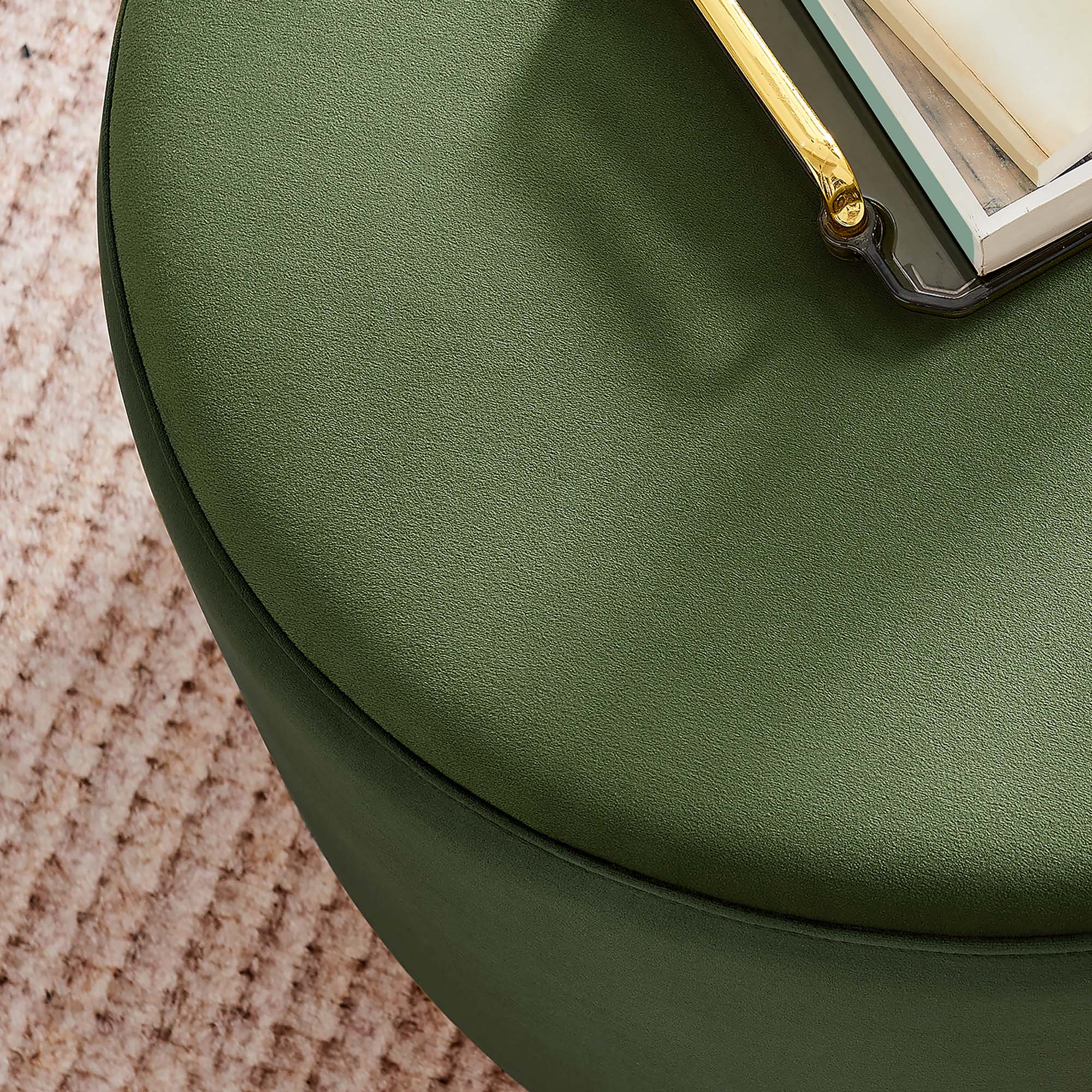 Tilden Large 23" Round Performance Velvet Upholstered Ottoman, Moss Green Natural