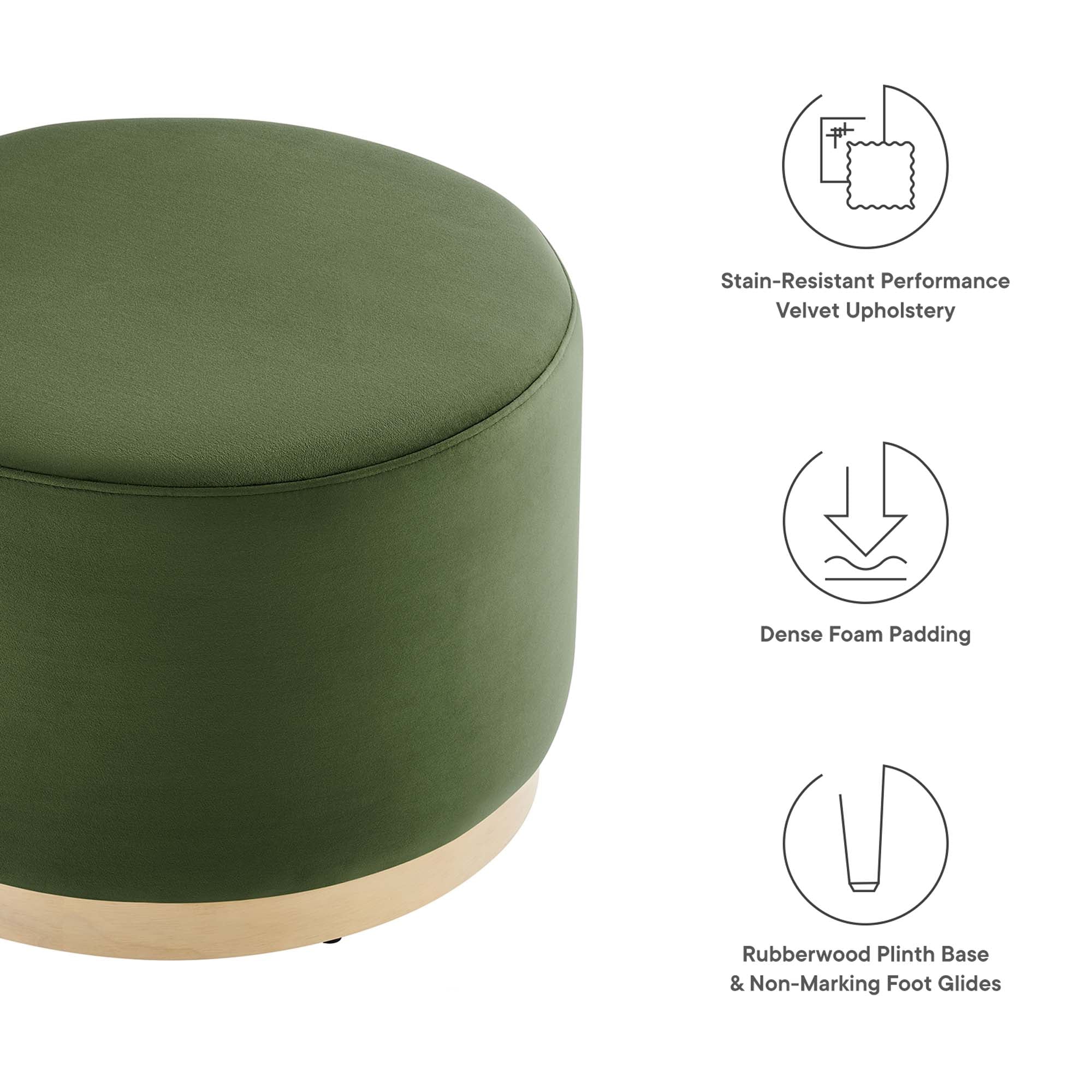 Tilden Large 23" Round Performance Velvet Upholstered Ottoman, Moss Green Natural