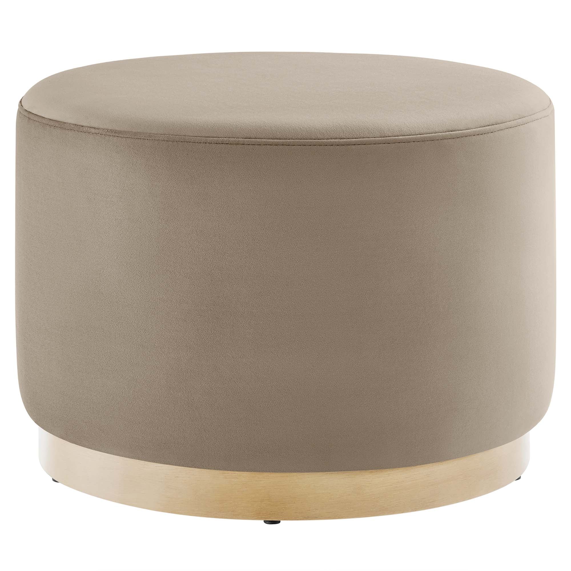 Tilden Large 23" Round Performance Velvet Upholstered Ottoman, Taupe Natural
