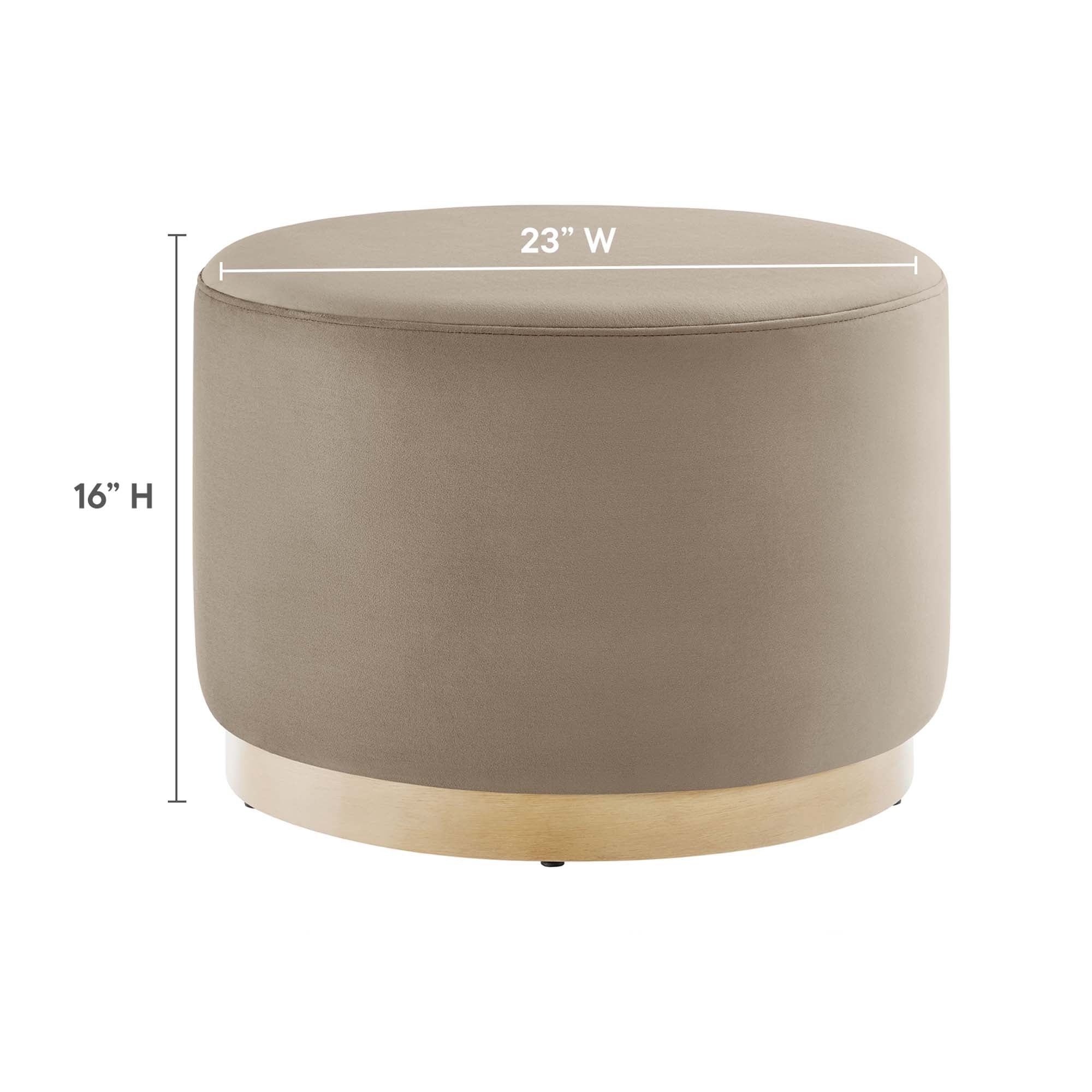 Tilden Large 23" Round Performance Velvet Upholstered Ottoman, Taupe Natural