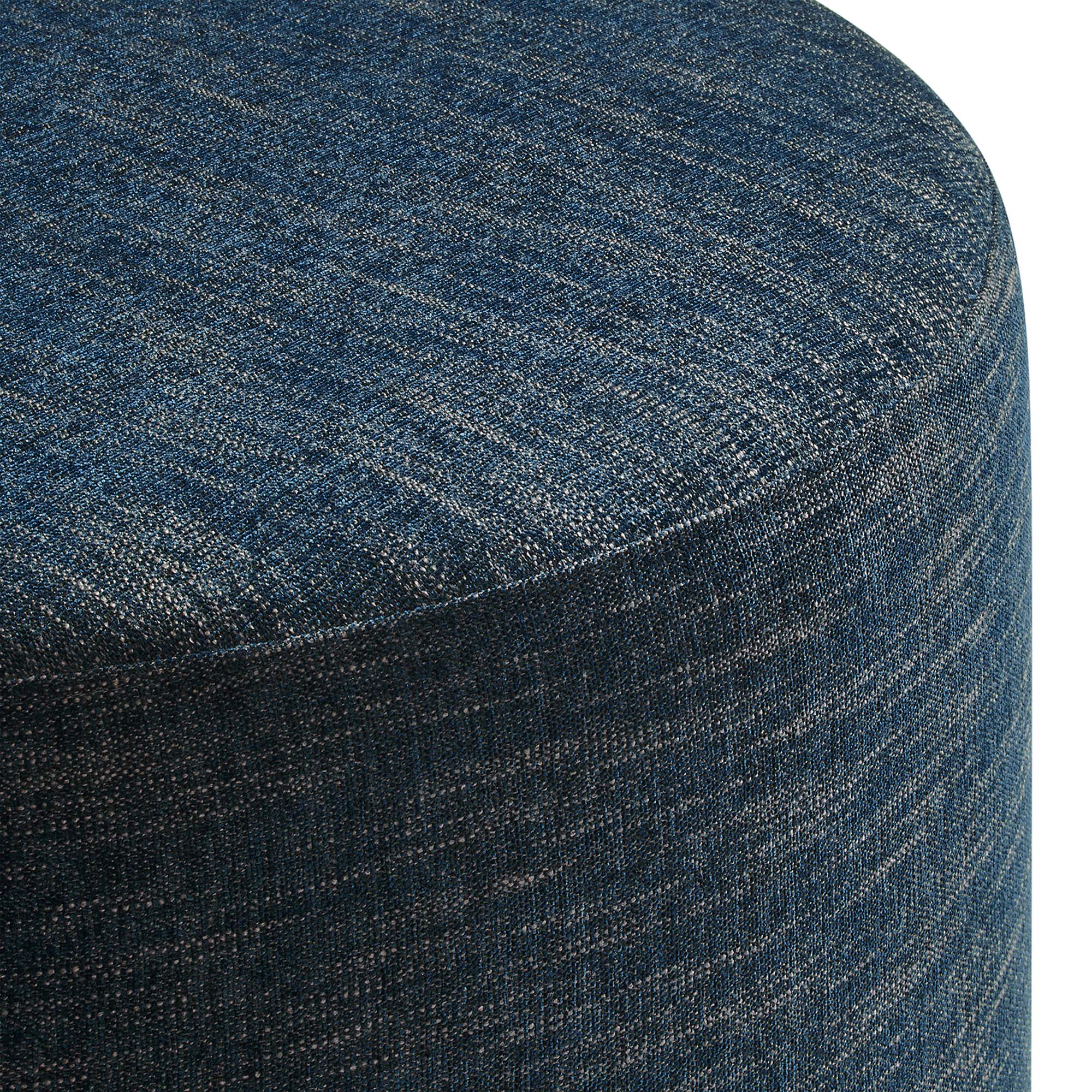 Callum Large 29" Round Woven Heathered Fabric Upholstered Ottoman, Heathered Weave Azure