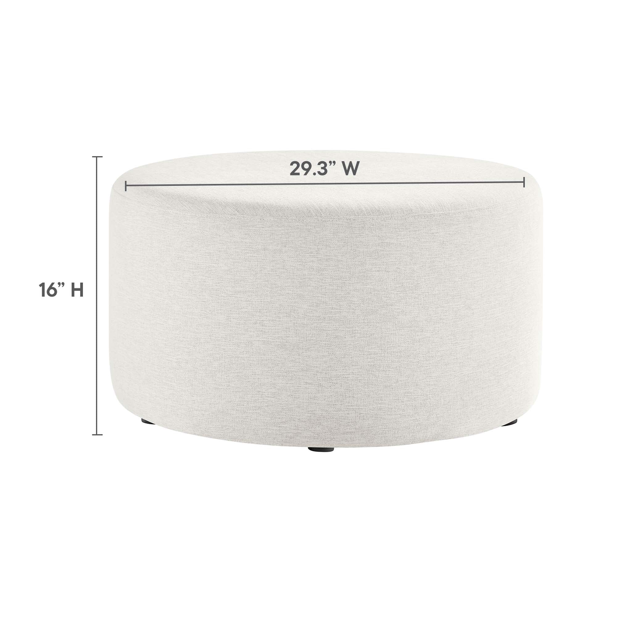 Callum Large 29" Round Woven Heathered Fabric Upholstered Ottoman, Heathered Weave Ivory