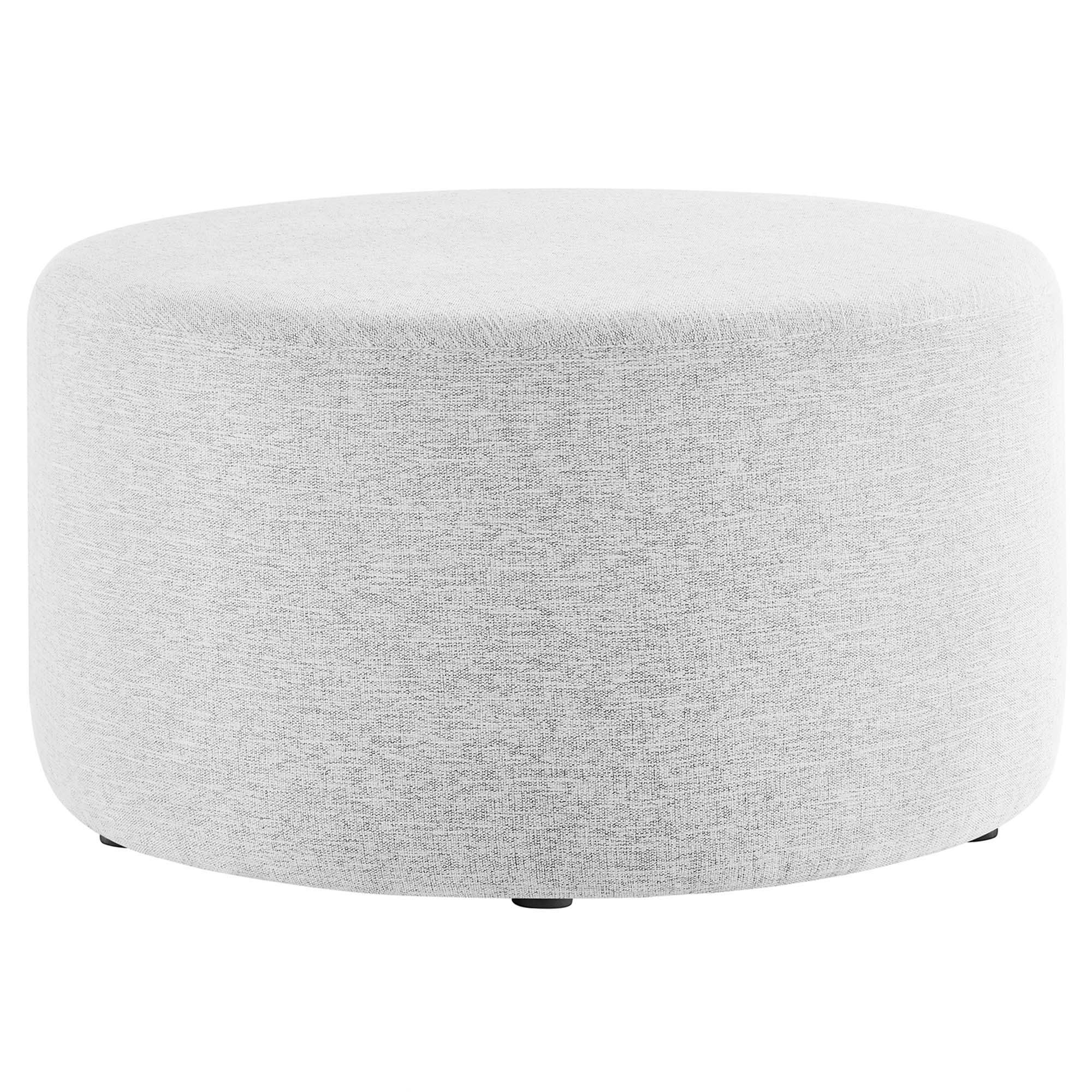 Callum Large 29" Round Woven Heathered Fabric Upholstered Ottoman, Heathered Weave Light Gray