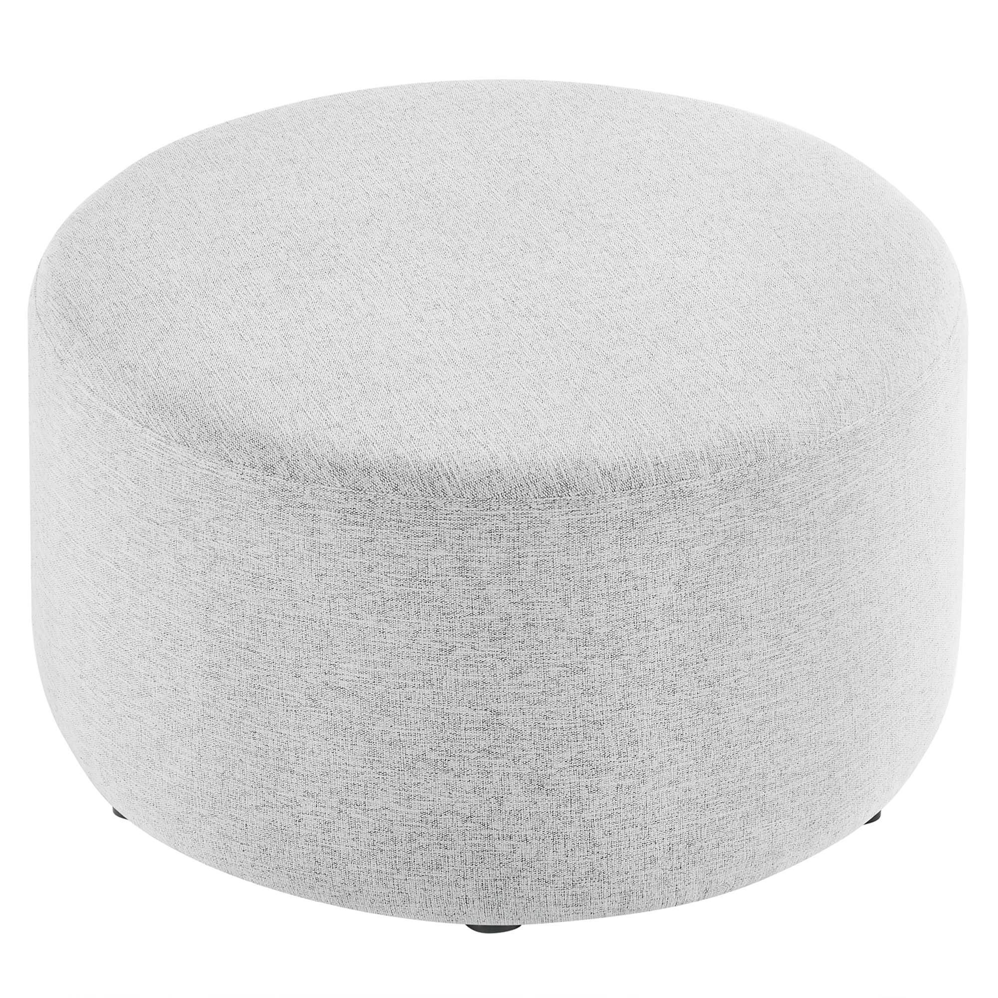 Callum Large 29" Round Woven Heathered Fabric Upholstered Ottoman, Heathered Weave Light Gray