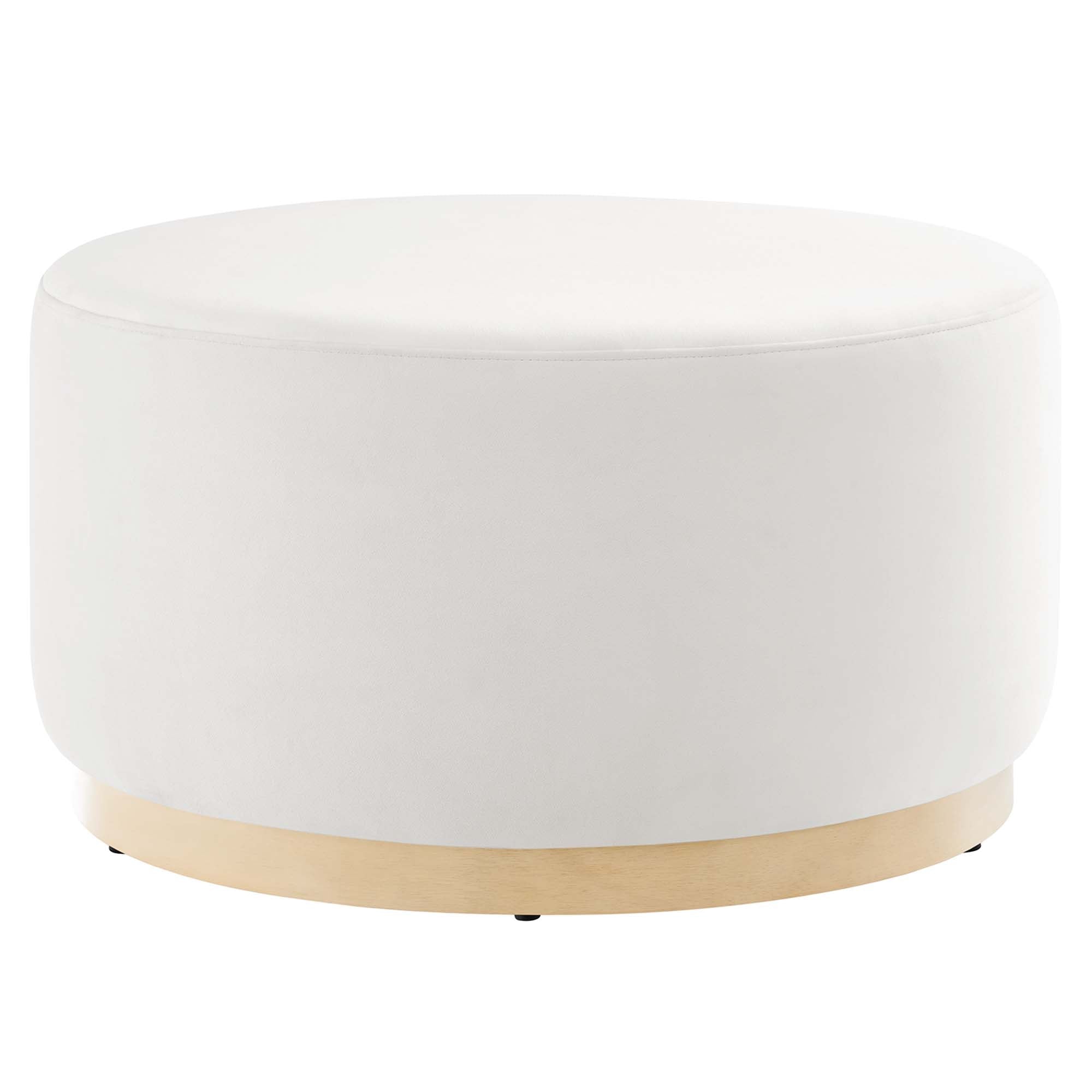 Tilden Large 29" Round Performance Velvet Upholstered Ottoman, Alabaster Natural