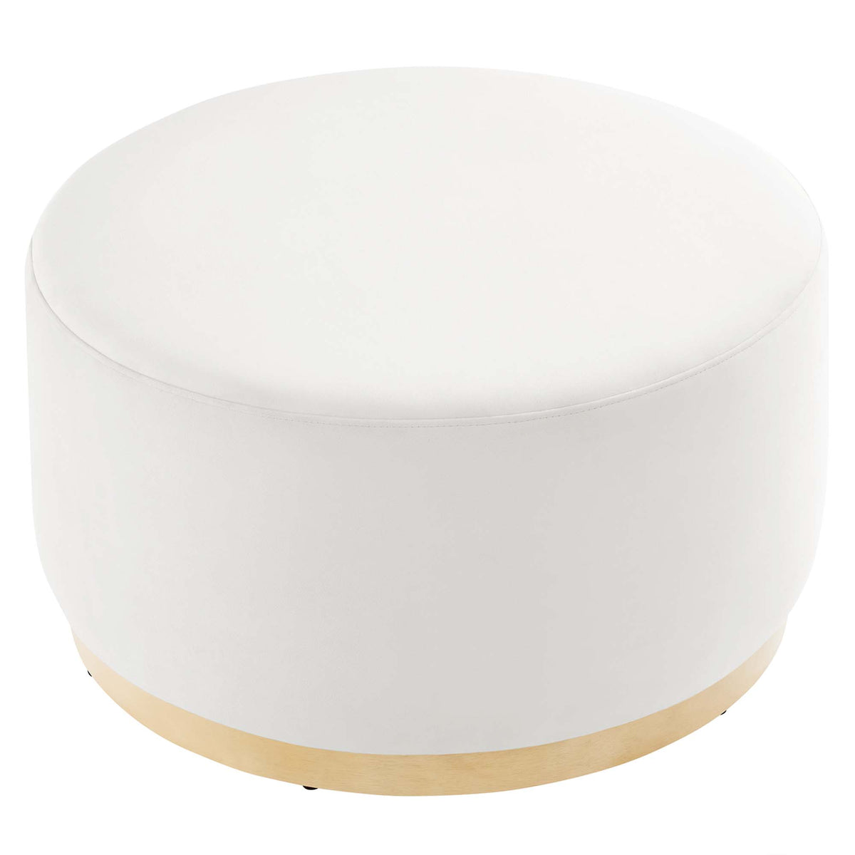 Tilden Large 29" Round Performance Velvet Upholstered Ottoman, Alabaster Natural