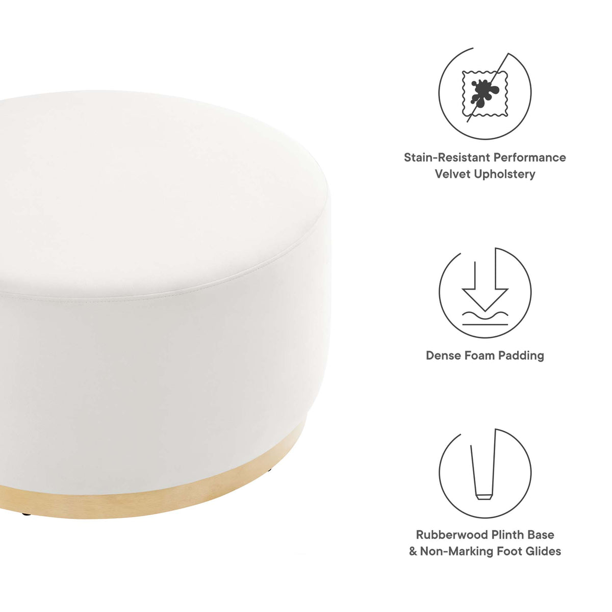 Tilden Large 29" Round Performance Velvet Upholstered Ottoman, Alabaster Natural