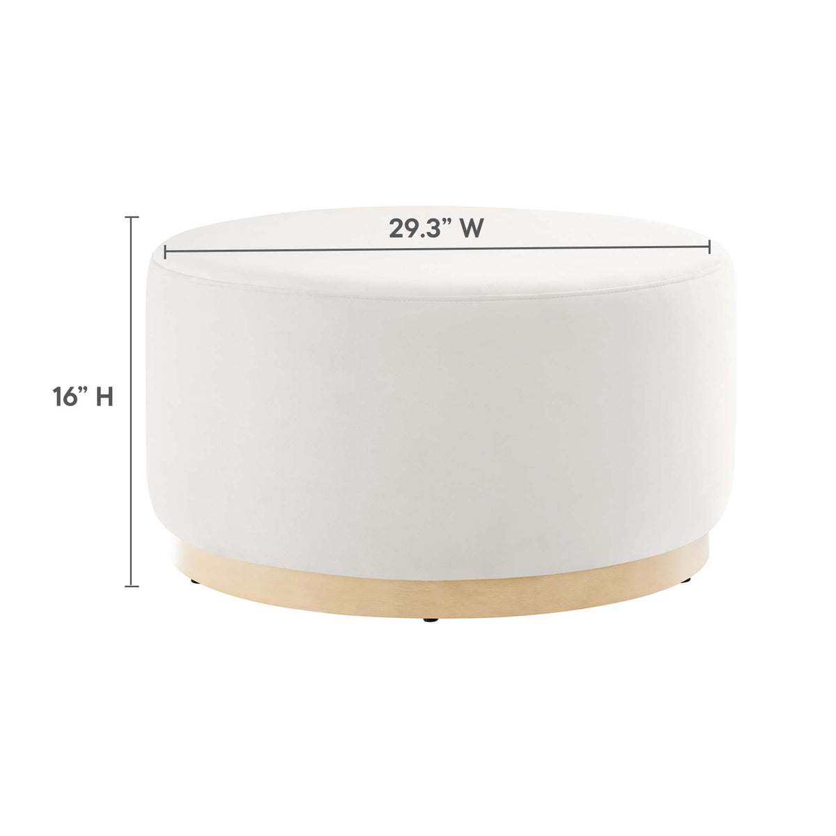 Tilden Large 29" Round Performance Velvet Upholstered Ottoman, Alabaster Natural