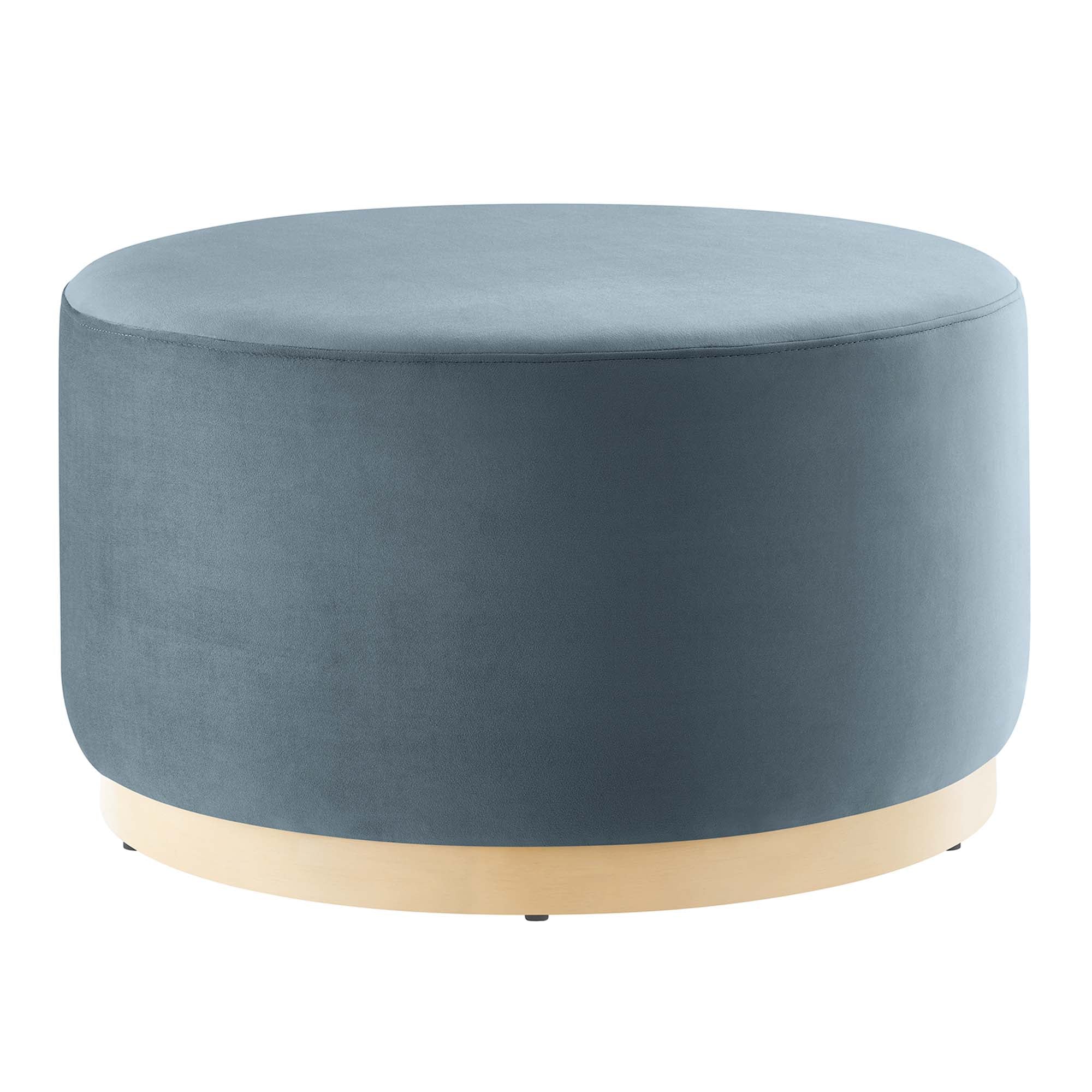 Tilden Large 29" Round Performance Velvet Upholstered Ottoman, Cadet Blue Natural