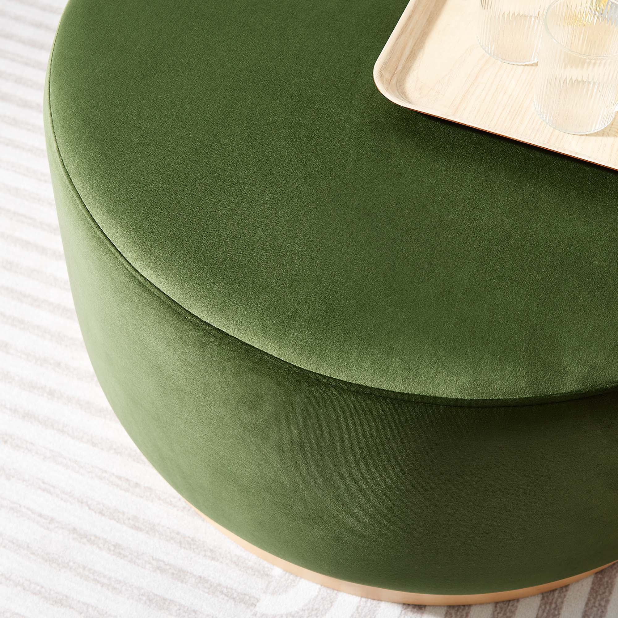 Tilden Large 29" Round Performance Velvet Upholstered Ottoman, Moss Green Natural
