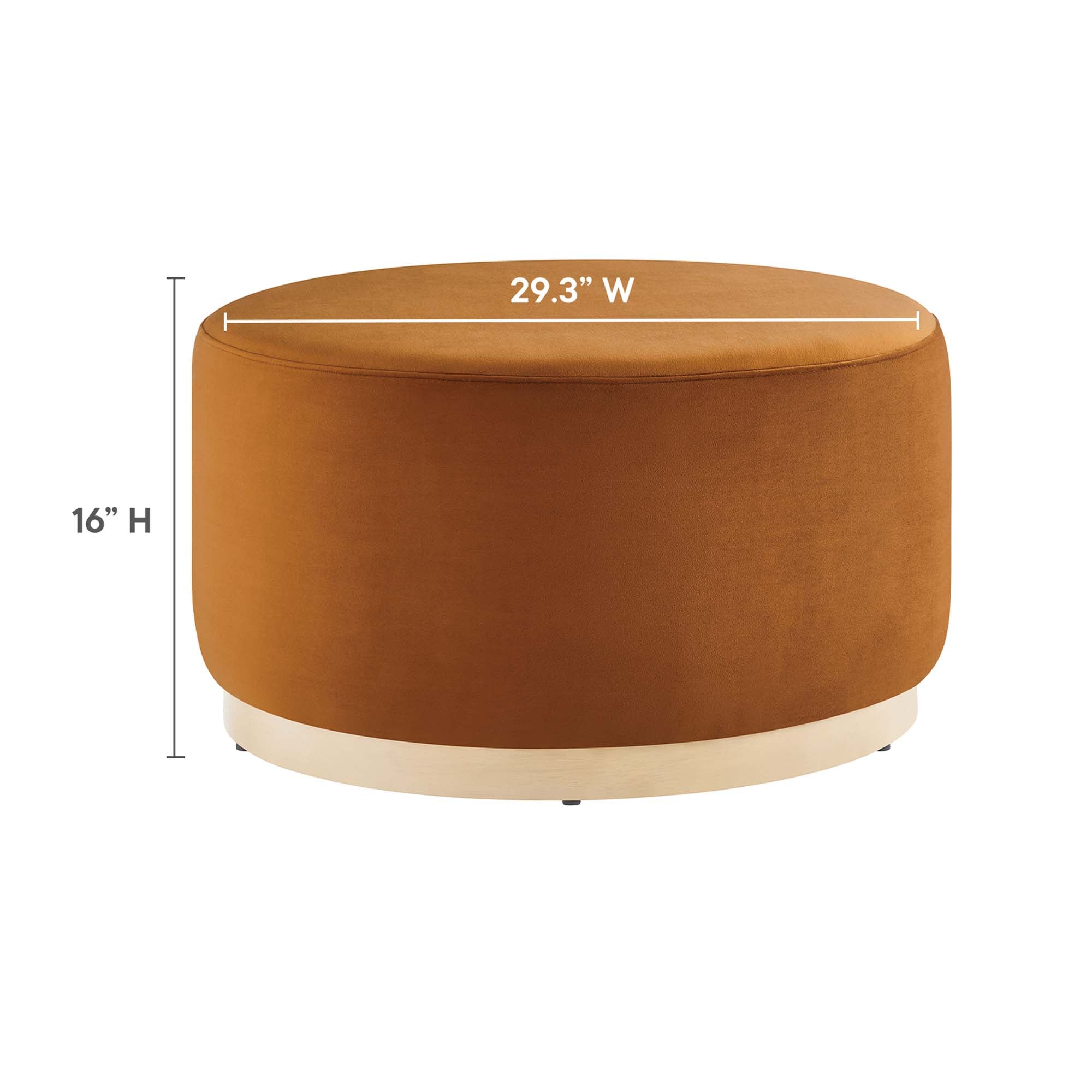 Tilden Large 29" Round Performance Velvet Upholstered Ottoman, Rust Natural