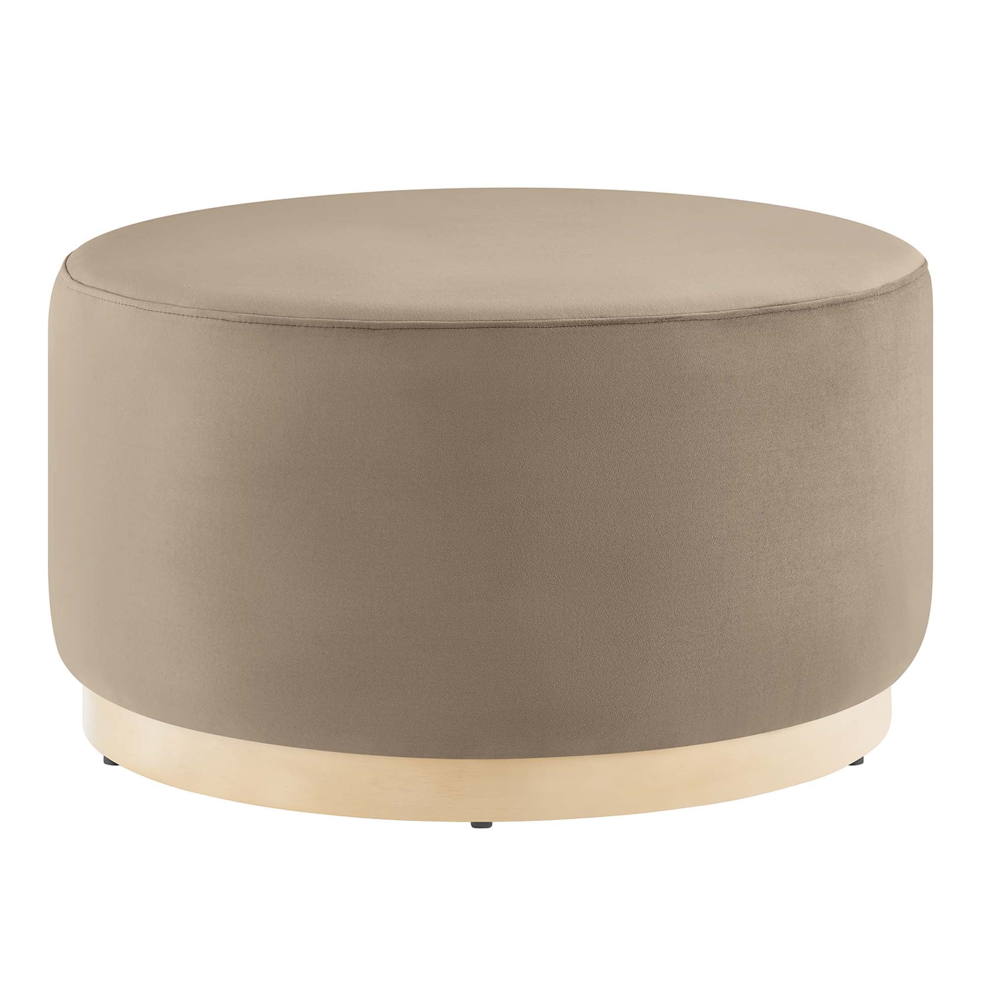 Tilden Large 29" Round Performance Velvet Upholstered Ottoman, Taupe Natural
