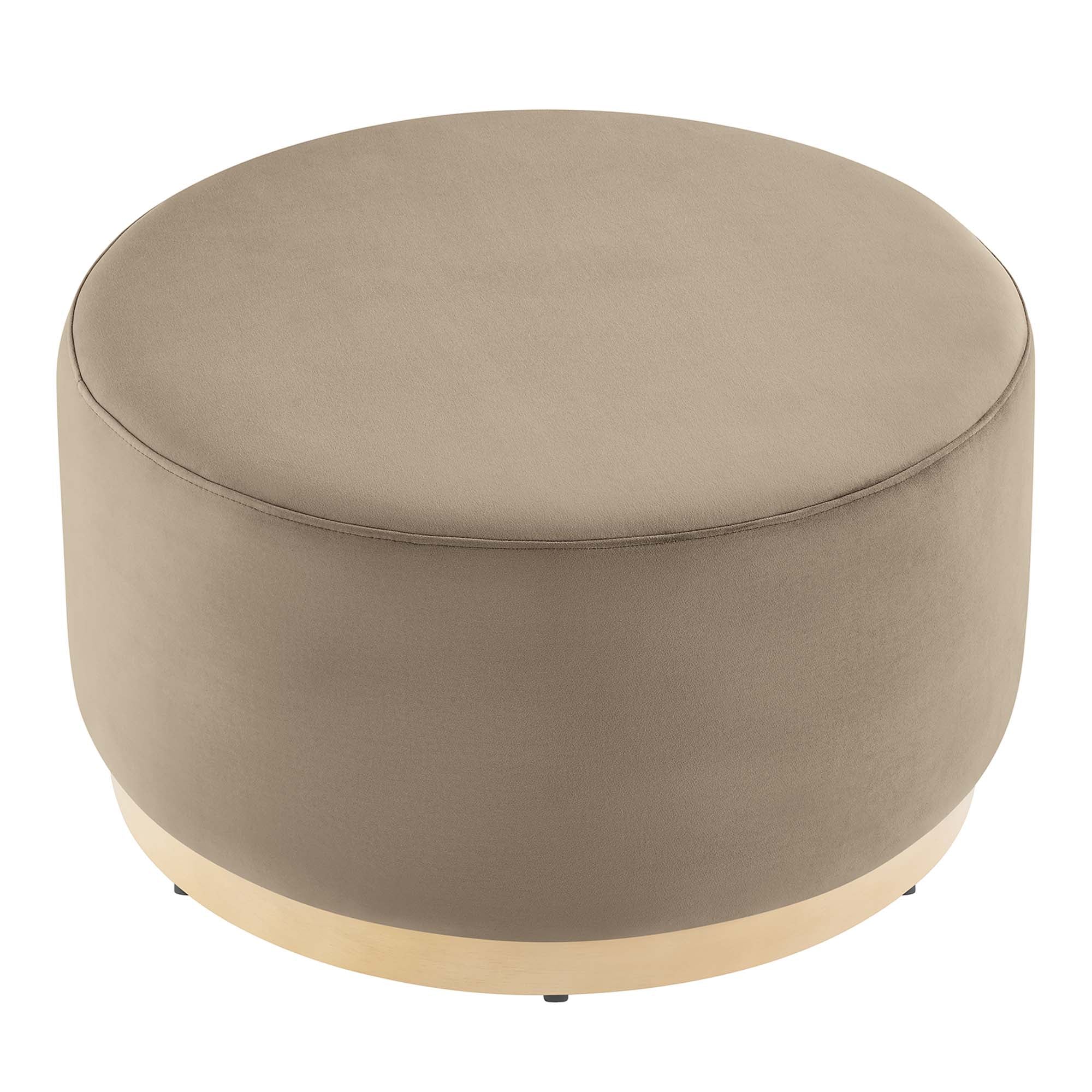 Tilden Large 29" Round Performance Velvet Upholstered Ottoman, Taupe Natural