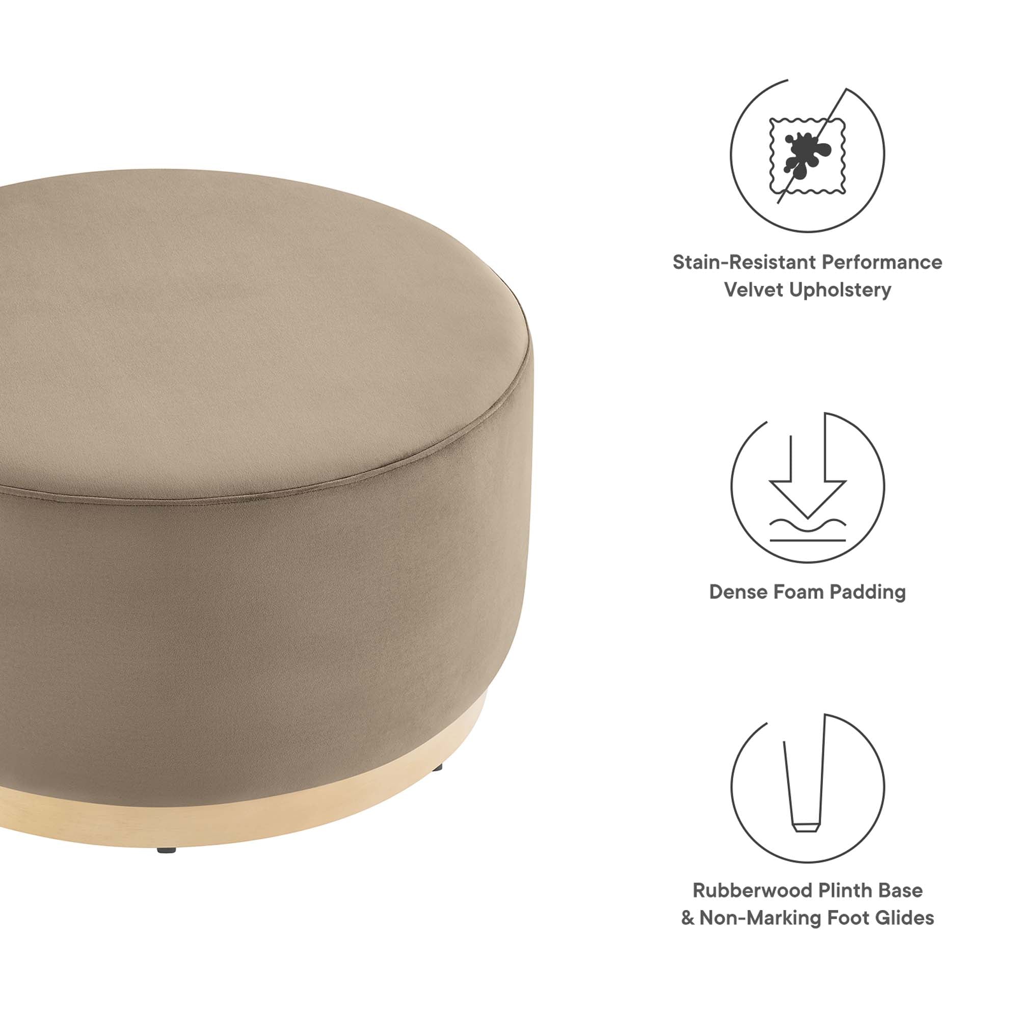 Tilden Large 29" Round Performance Velvet Upholstered Ottoman, Taupe Natural