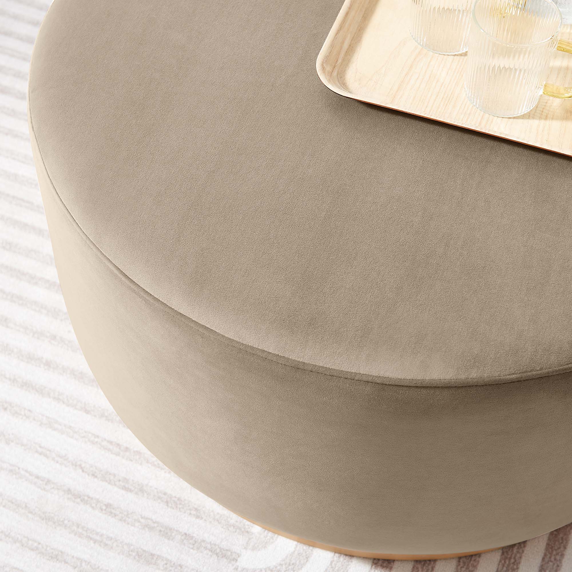 Tilden Large 29" Round Performance Velvet Upholstered Ottoman, Taupe Natural
