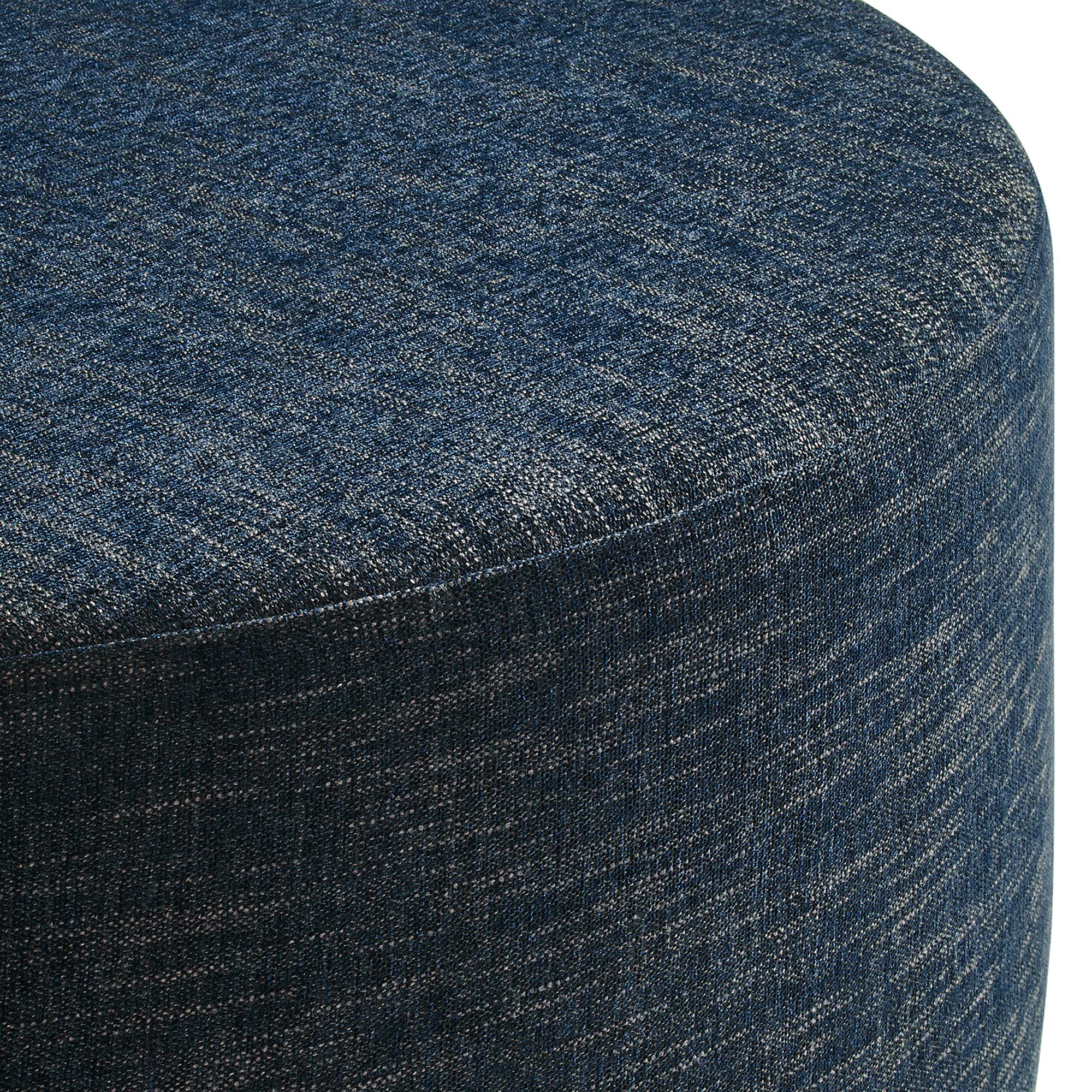 Callum Large 38" Round Woven Heathered Fabric Upholstered Ottoman, Heathered Weave Azure