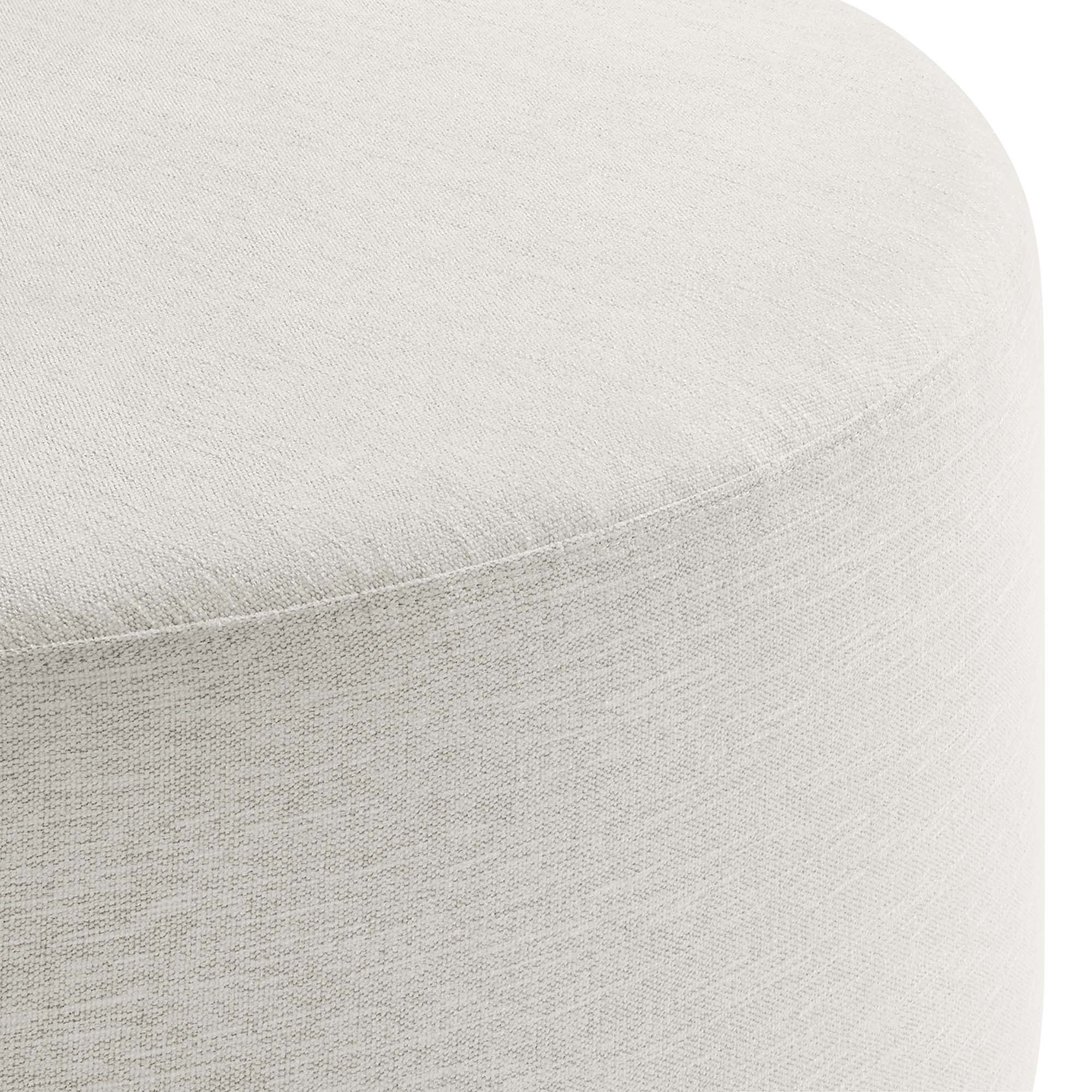 Callum Large 38" Round Woven Heathered Fabric Upholstered Ottoman, Heathered Weave Ivory