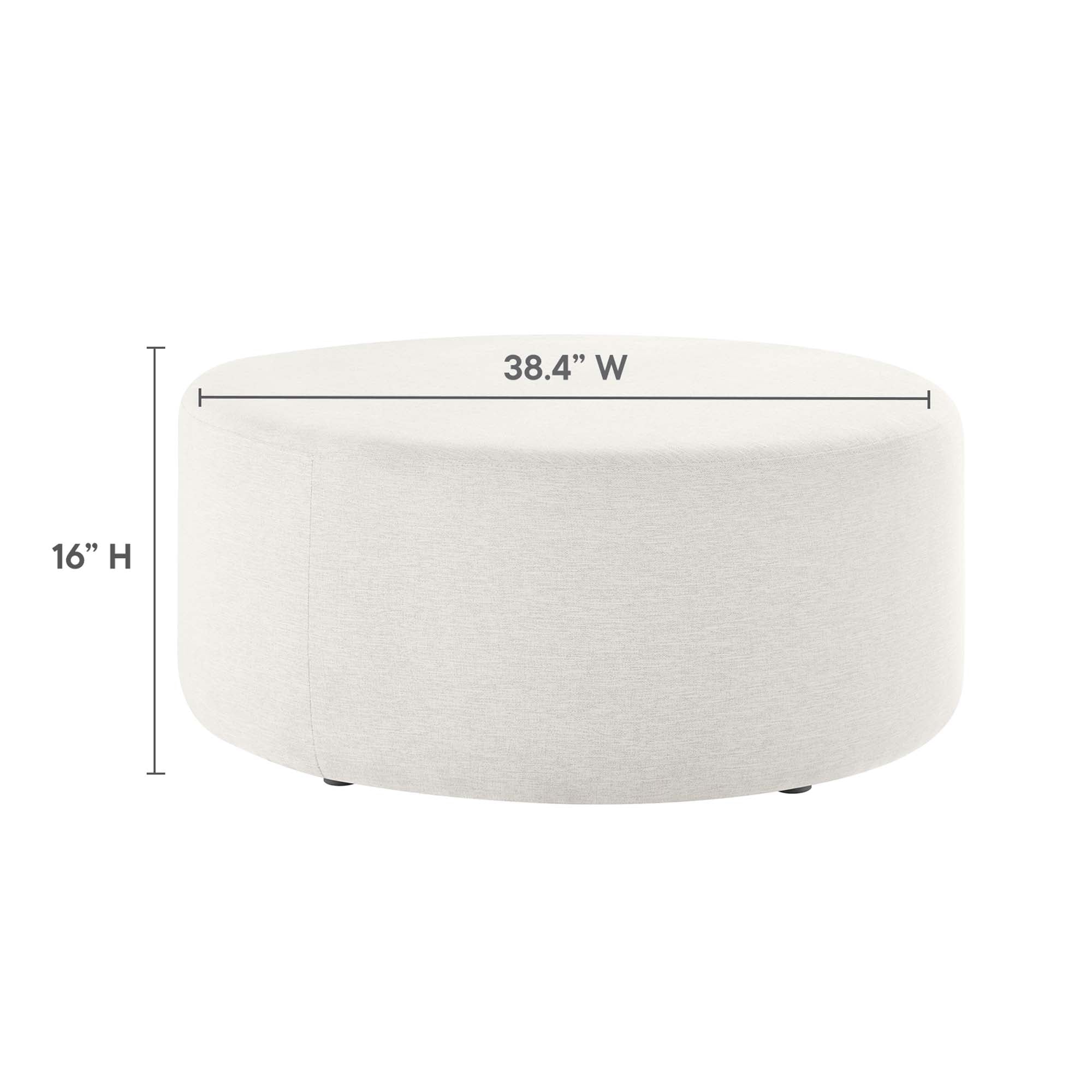 Callum Large 38" Round Woven Heathered Fabric Upholstered Ottoman, Heathered Weave Ivory
