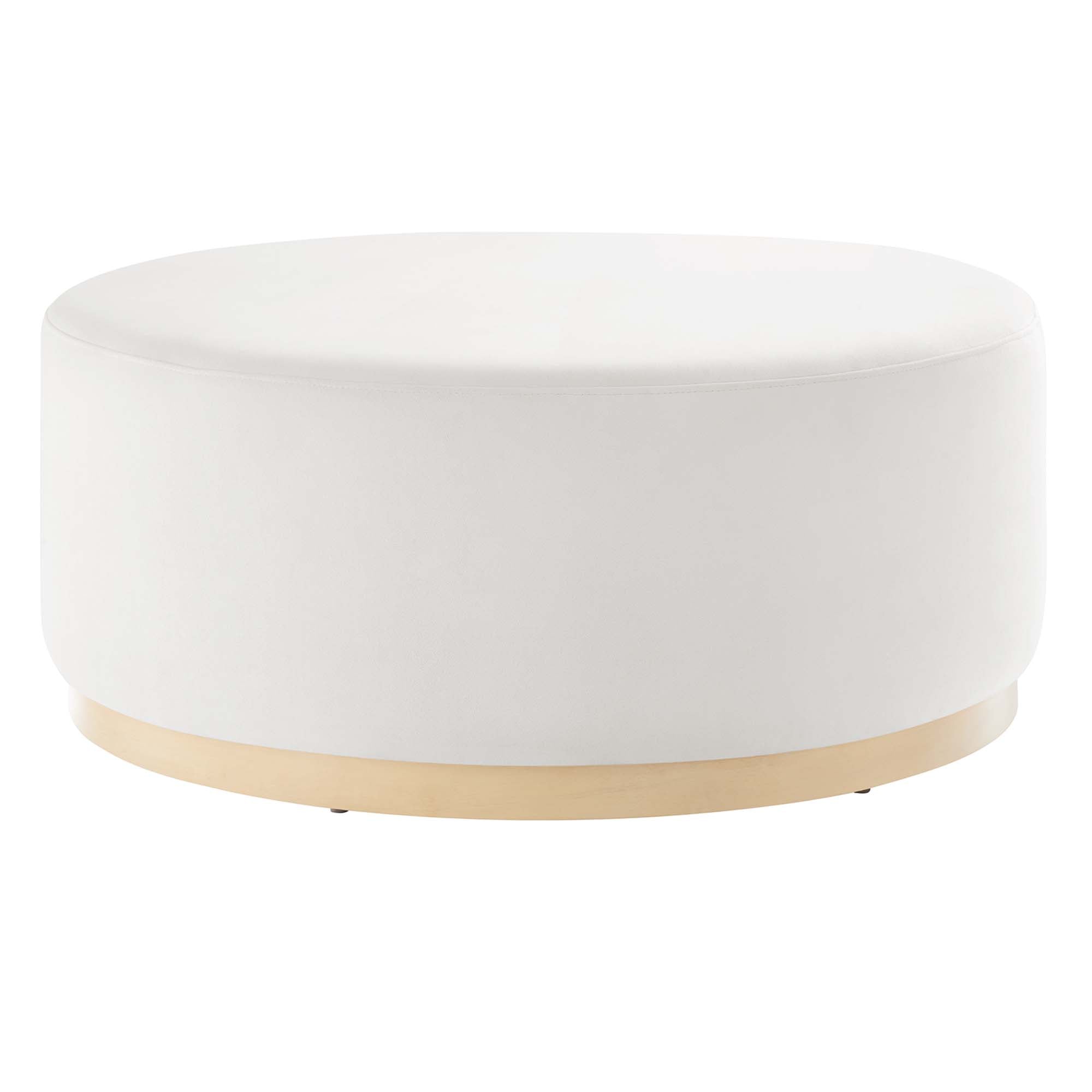 Tilden Large 38" Round Performance Velvet Upholstered Ottoman, Alabaster Natural