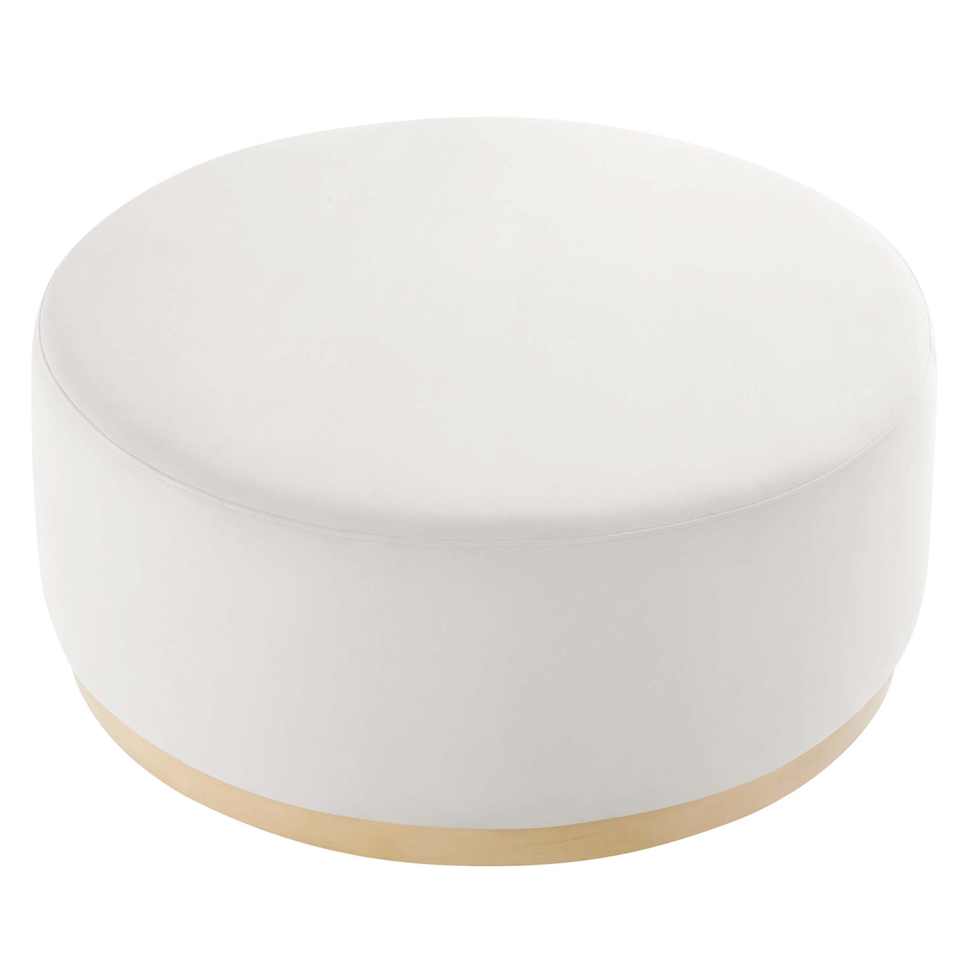 Tilden Large 38" Round Performance Velvet Upholstered Ottoman, Alabaster Natural