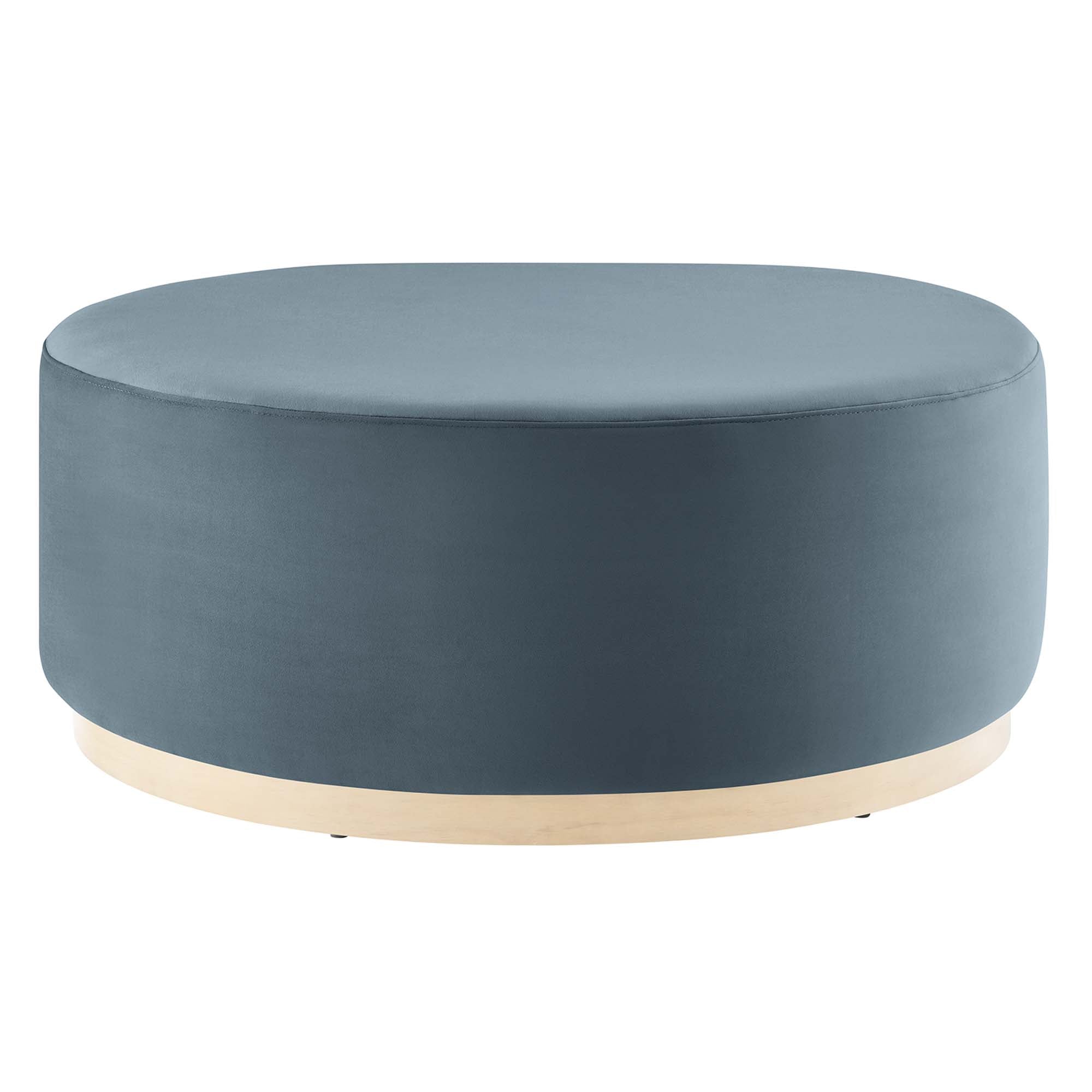 Tilden Large 38" Round Performance Velvet Upholstered Ottoman, Cadet Blue Natural