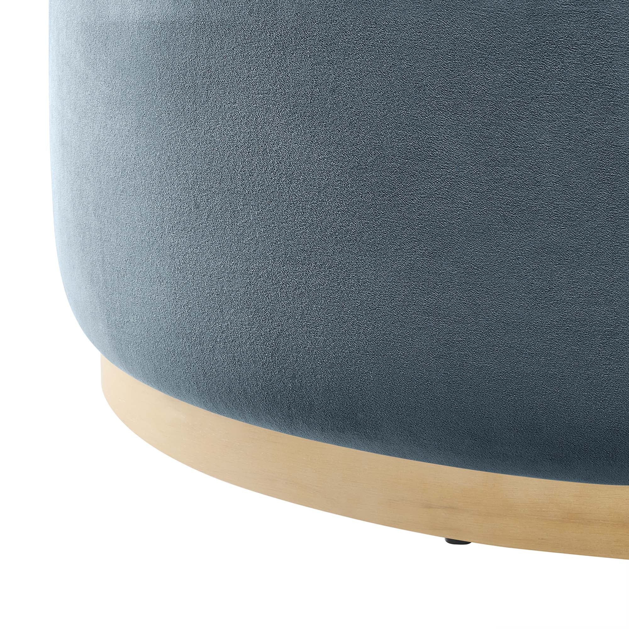 Tilden Large 38" Round Performance Velvet Upholstered Ottoman, Cadet Blue Natural