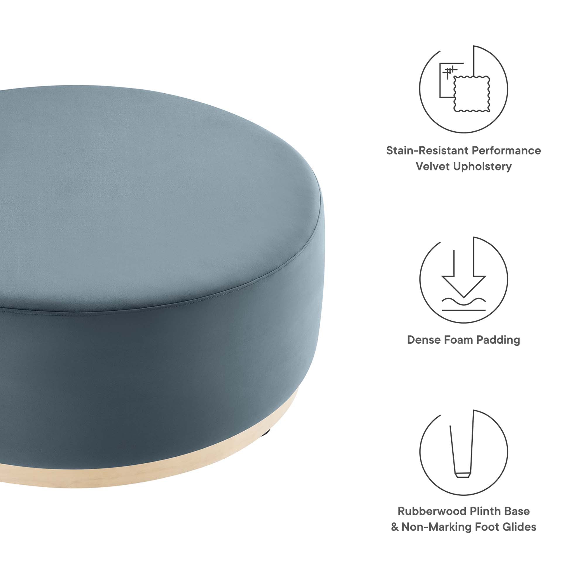 Tilden Large 38" Round Performance Velvet Upholstered Ottoman, Cadet Blue Natural