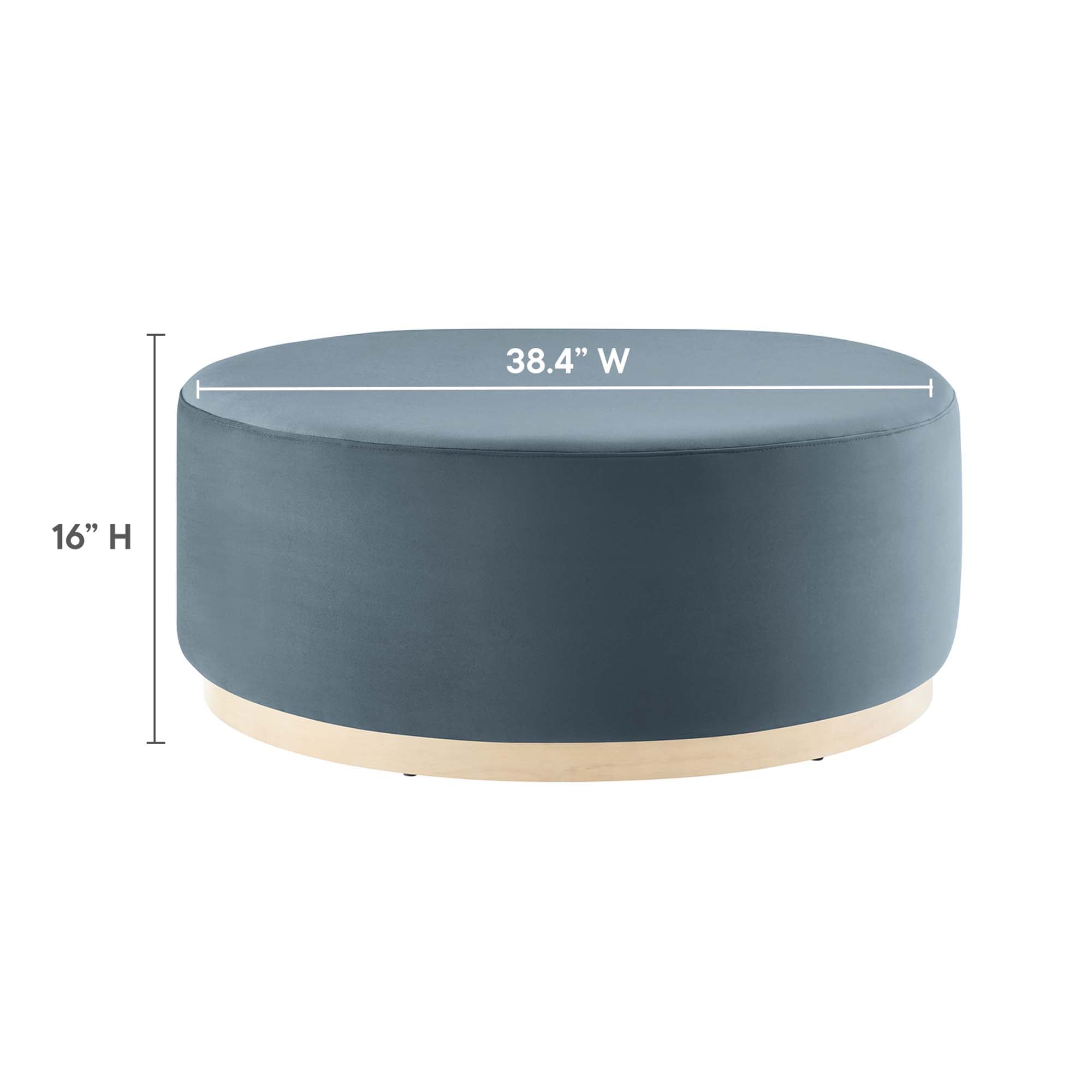 Tilden Large 38" Round Performance Velvet Upholstered Ottoman, Cadet Blue Natural
