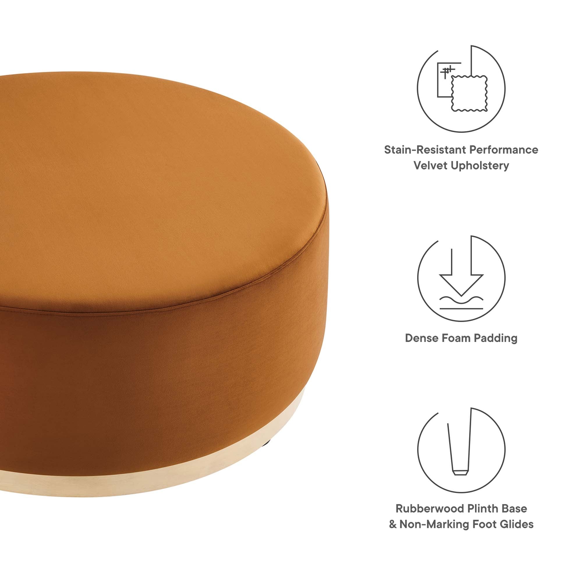 Tilden Large 38" Round Performance Velvet Upholstered Ottoman, Rust Natural