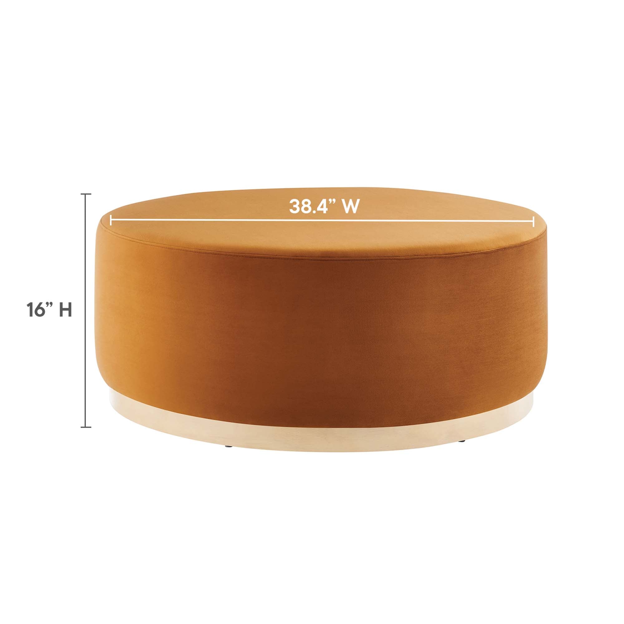 Tilden Large 38" Round Performance Velvet Upholstered Ottoman, Rust Natural