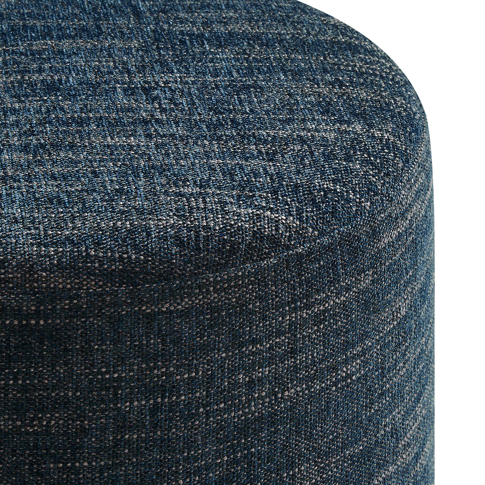 Callum 16" Round Woven Heathered Fabric Upholstered Ottoman, Heathered Weave Azure